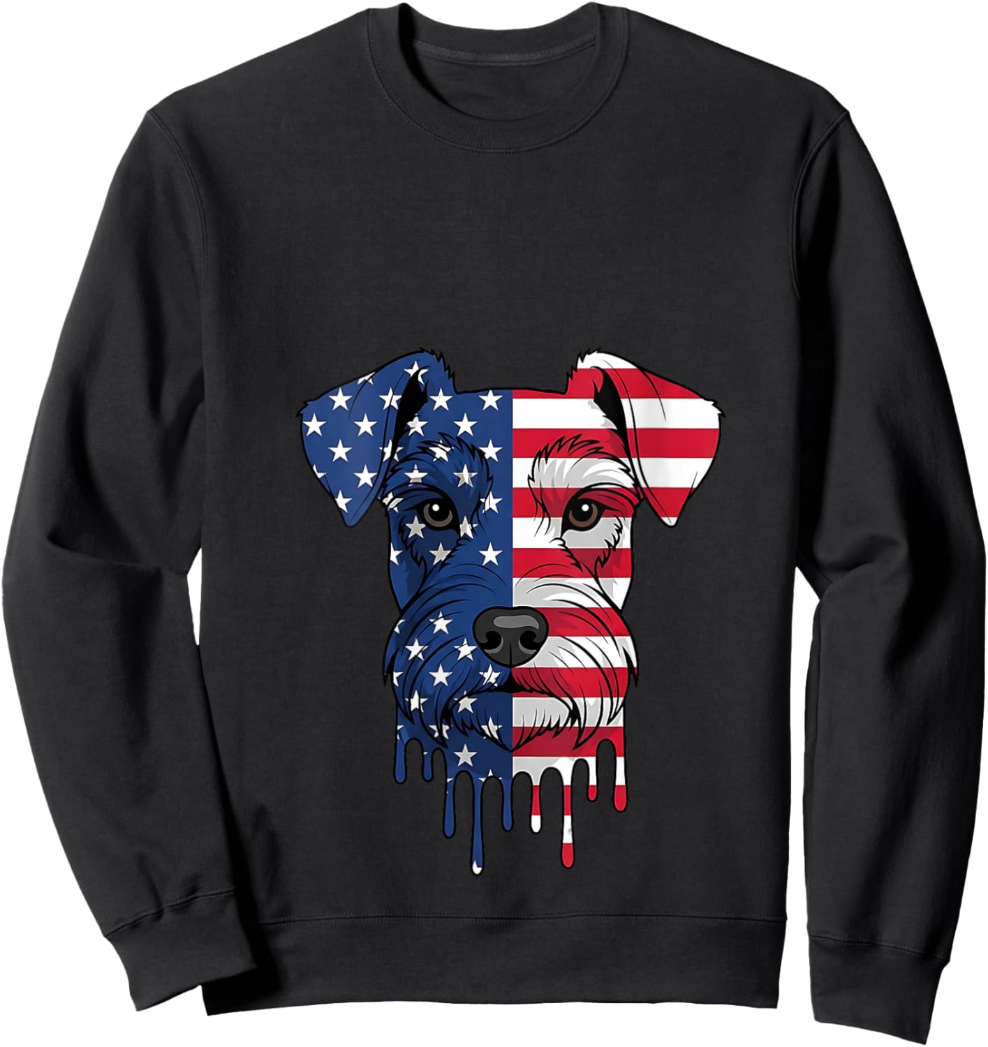 Women's 4th of July Miniature Schnauzer Dog American Flag Patriotic V-Neck Sweatshirt - Sweatshirt | Black