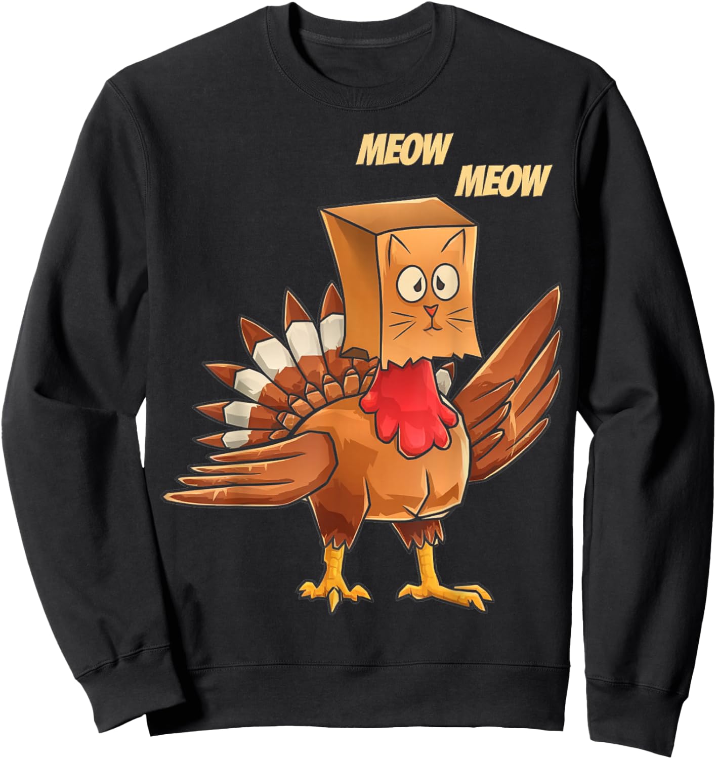 Thanksgiving Turkey Masked Cat Meow Funny Thanksgiving Sweatshirt - Sweatshirt | Black