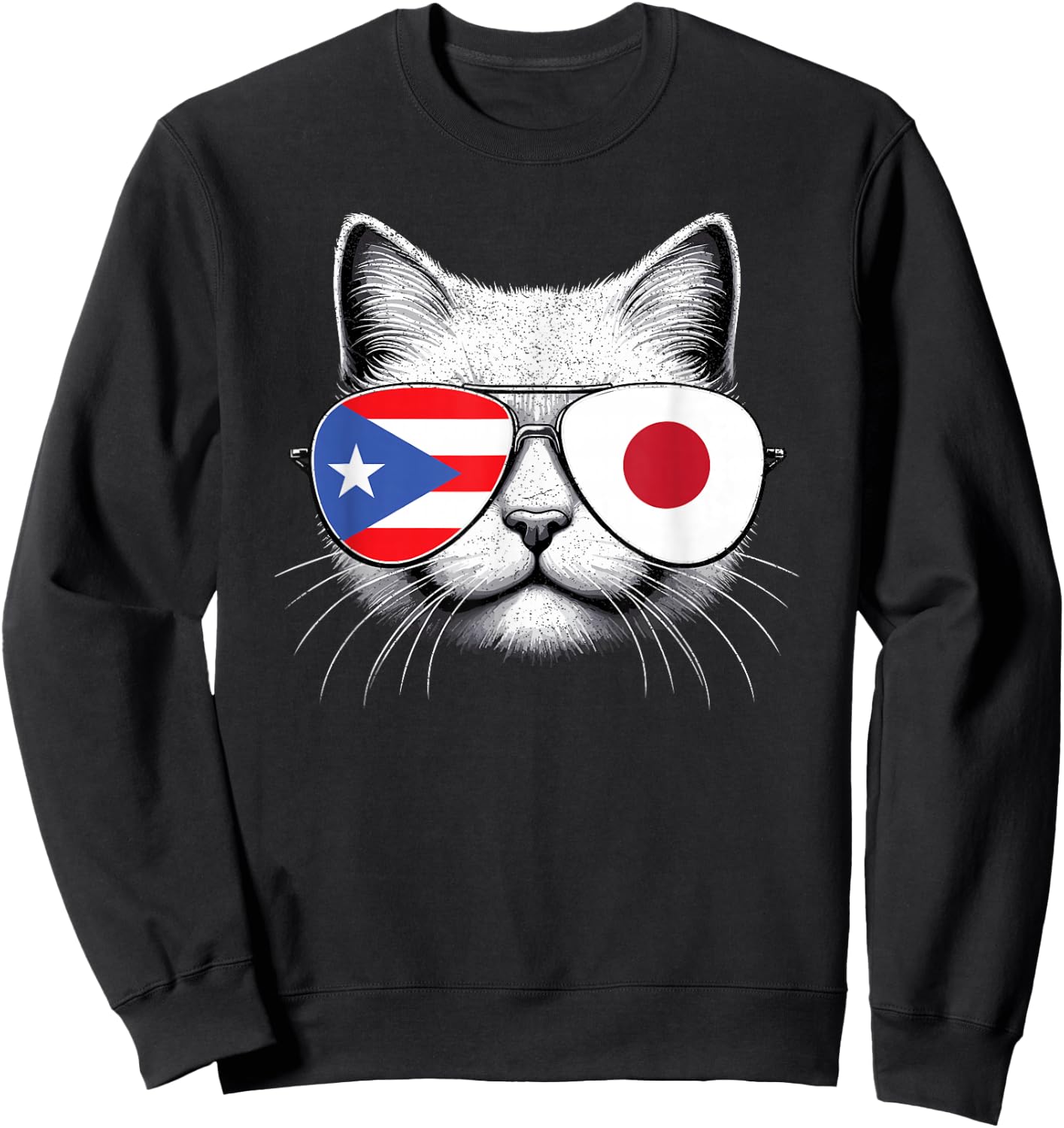 Puerto Rican Japanese Funny Cat Puerto Rico Japan Flag Sweatshirt - Sweatshirt | Black
