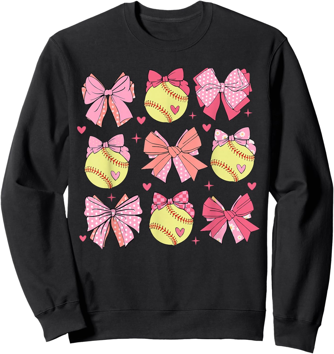 Softball Coquette Bow Softball Mom Mothers Day Softball Mama Sweatshirt - Sweatshirt | Black