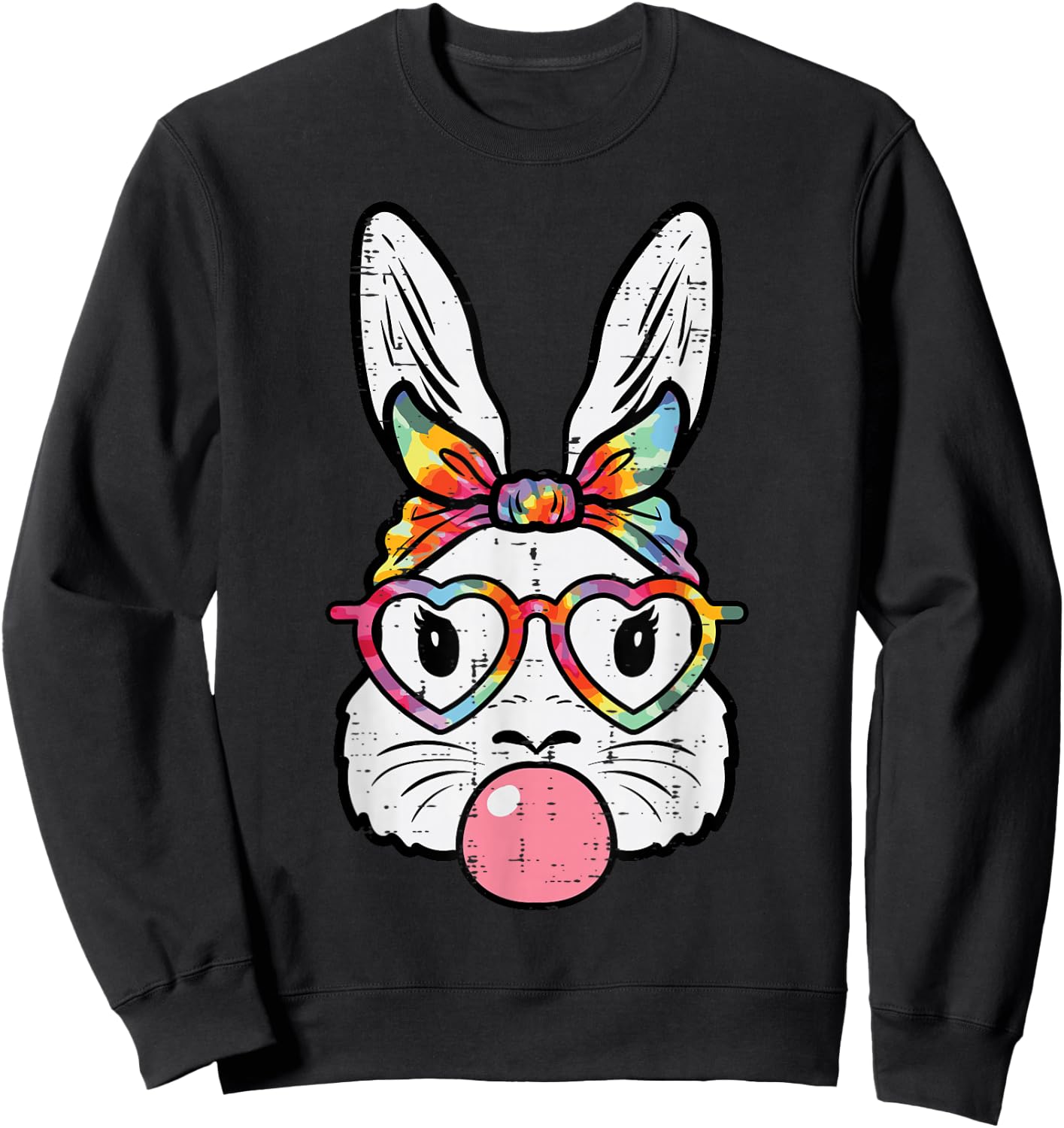 Easter Bunny Face Bubblegum Glasses Rabbit Women Girls Kids Sweatshirt - Sweatshirt | Black