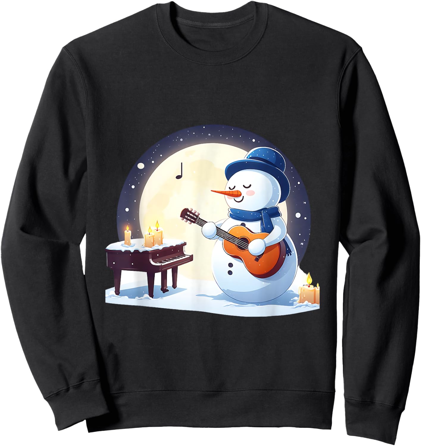 Snowman Playing Guitar Under the Moonlight Sweatshirt - Sweatshirt | Black