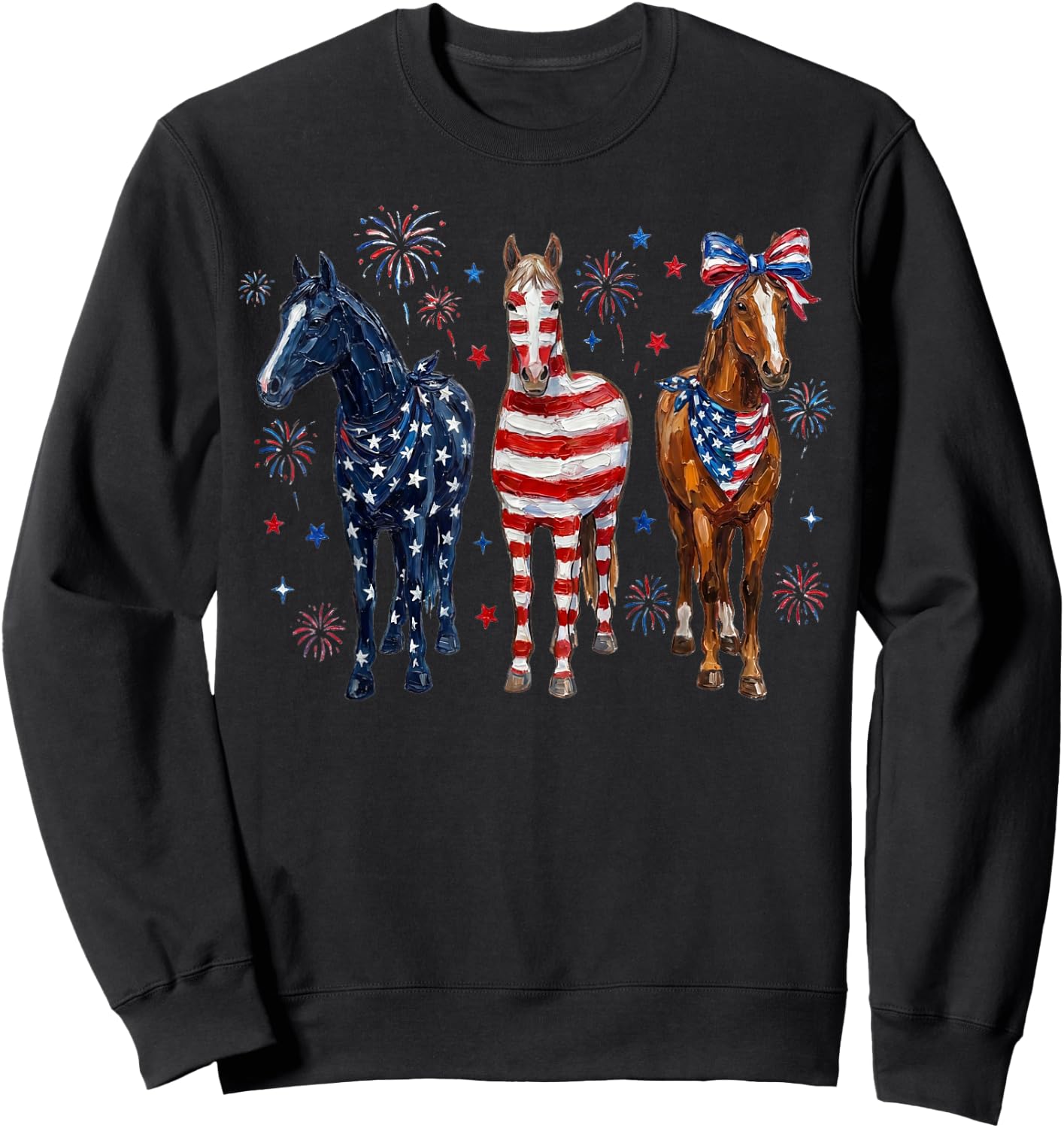 4th of July Horse Coquette Bow Flag Fireworks Girl Women Sweatshirt - Sweatshirt | Black