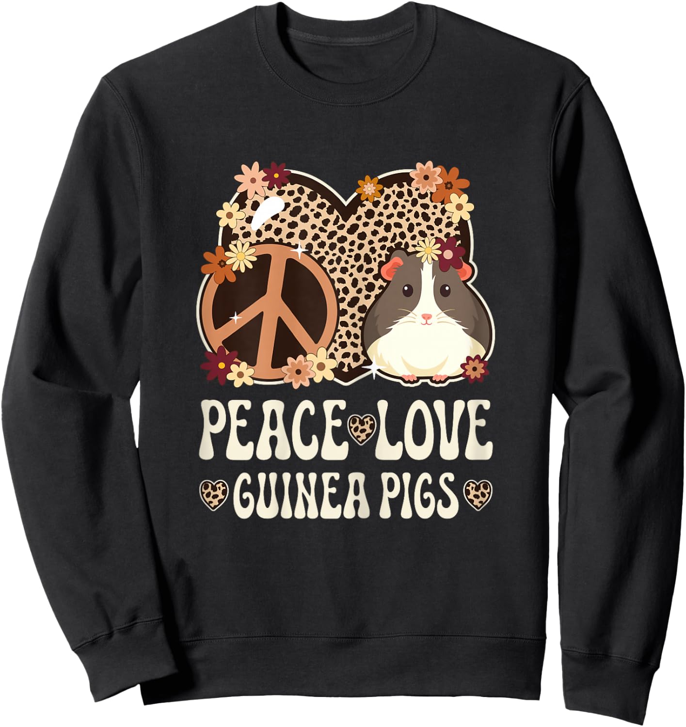 Peace Love Guinea Pigs Cheetah Print Women Guinea Pig Lover Sweatshirt - Sweatshirt | Black
