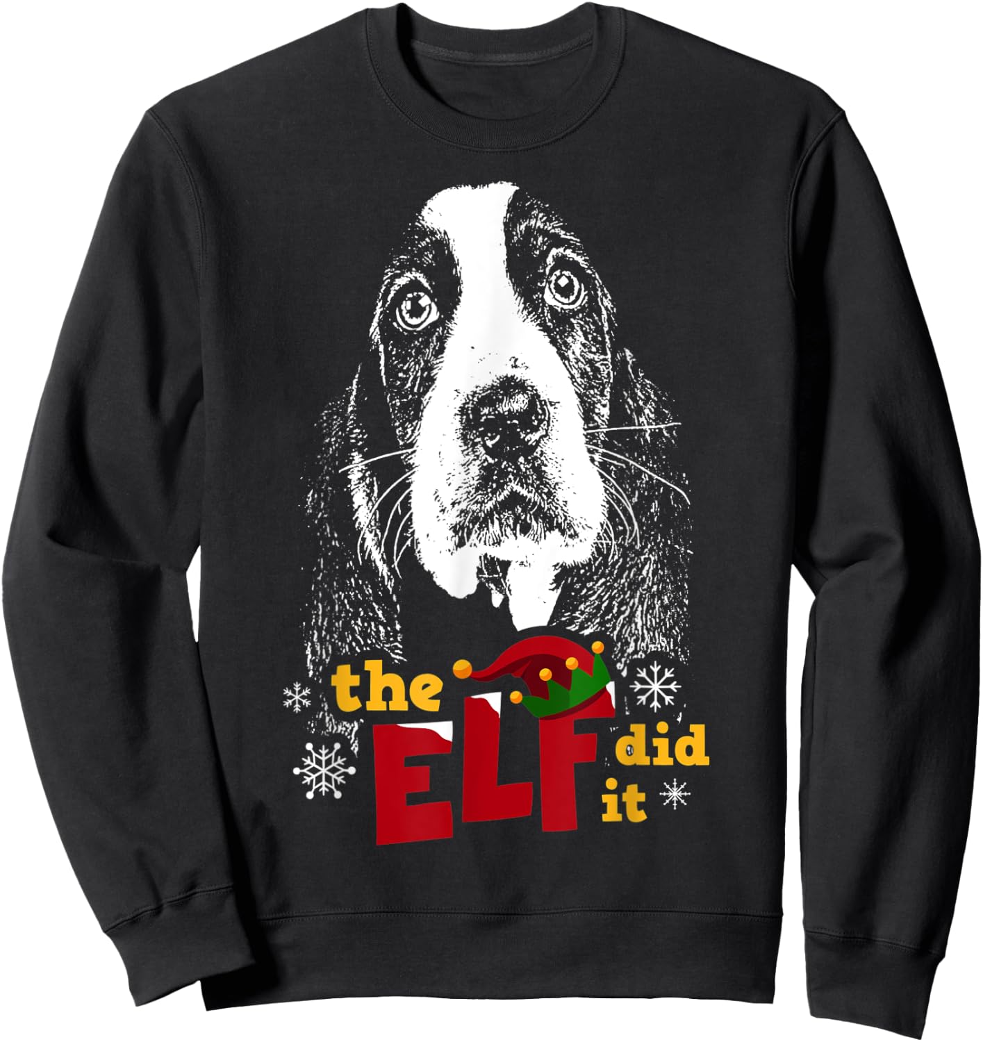 Elf Did it Funny Basset Hound Christmas Sweatshirt - Sweatshirt | Black