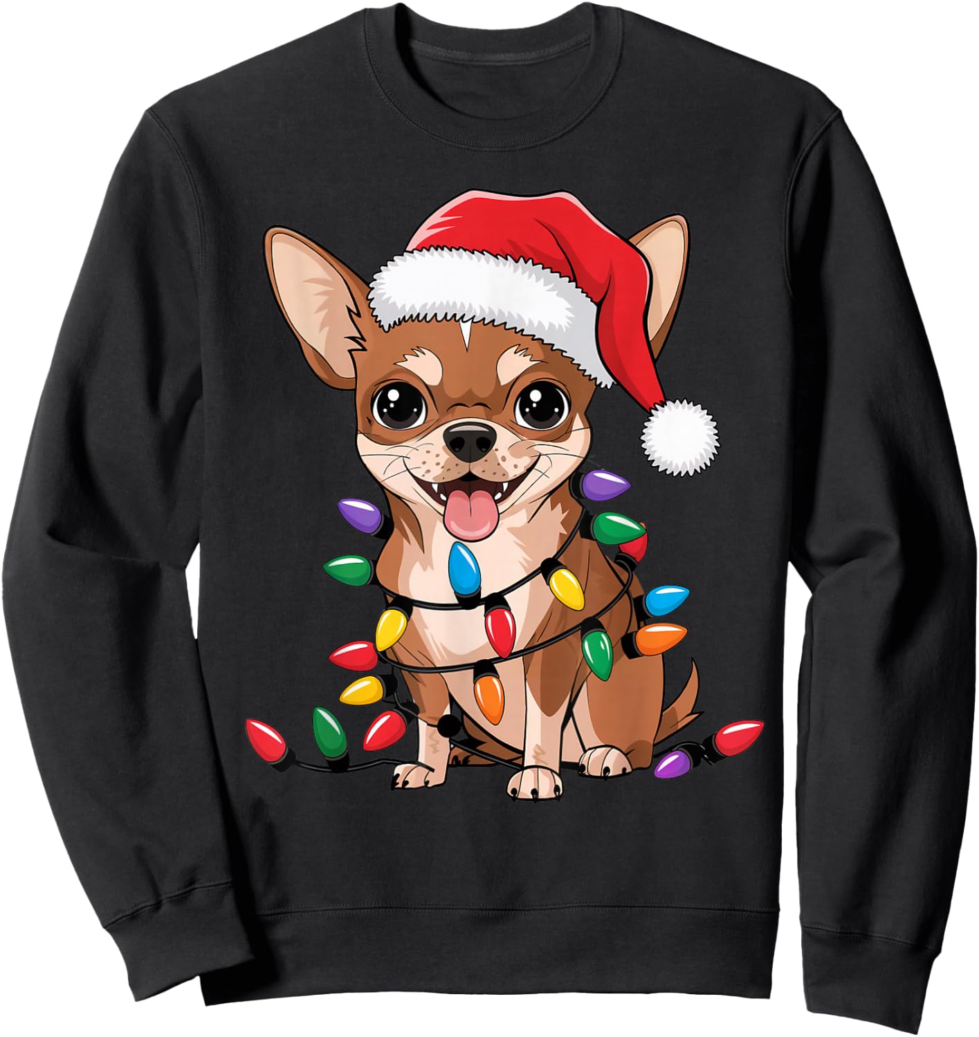 Chihuahua Christmas Lights Xmas Dogs Gifts Women Sweatshirt - Sweatshirt | Black