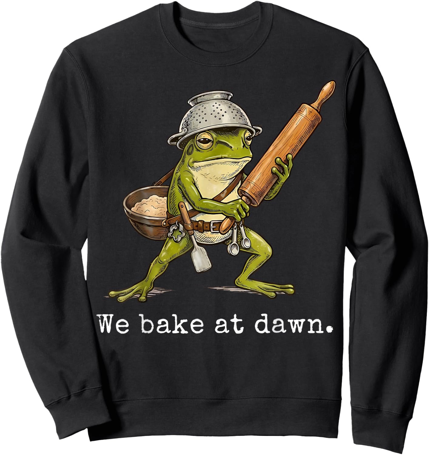 Whimsical We Bake at Dawn Funny Baker Frog Cute Kitchen Sweatshirt - Sweatshirt | Black