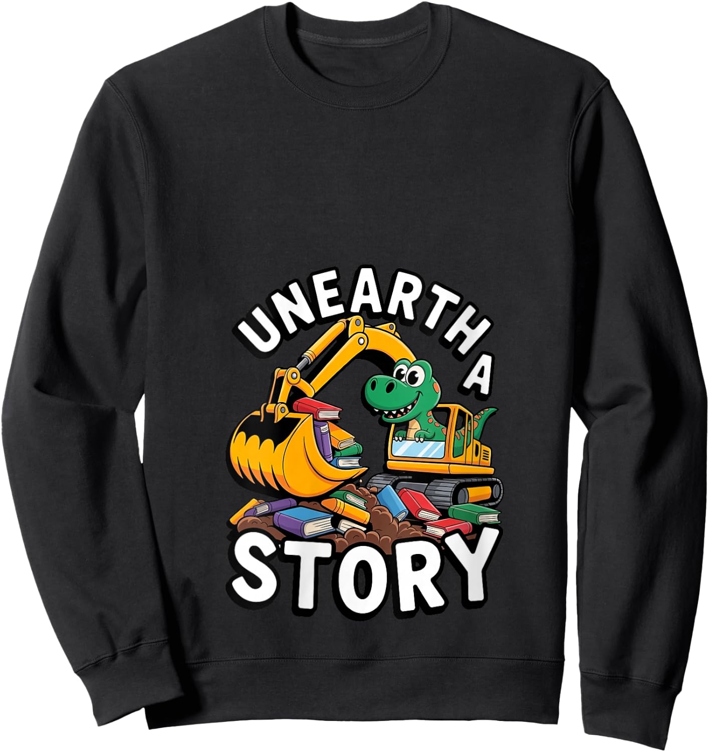 Women's Unearth A Story Dinosaur Summer Library Reading 2026 V-Neck Sweatshirt - Sweatshirt | Black