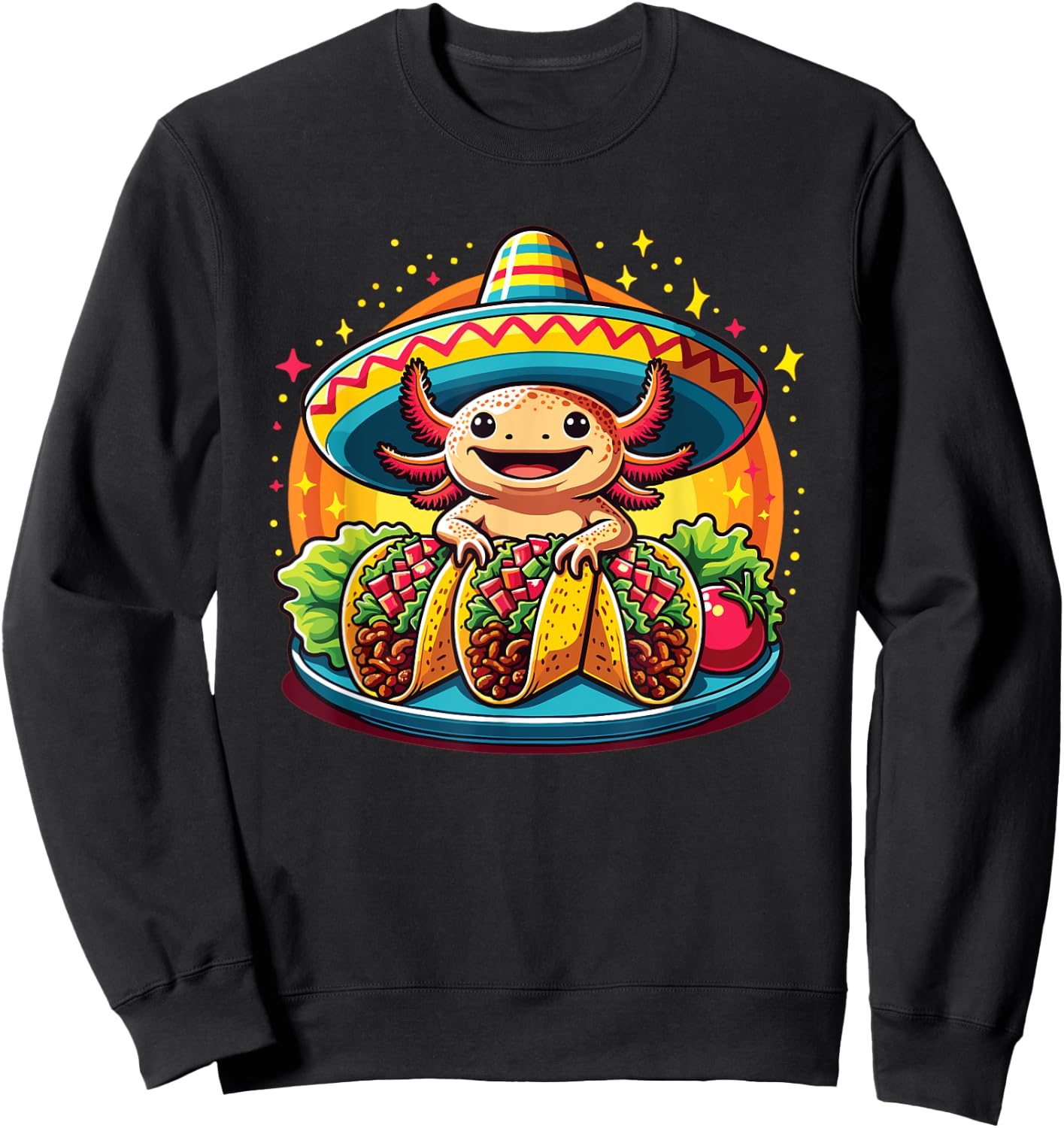Tacolotl Funny Mexican Axolotl Eats Taco Sweatshirt - Sweatshirt | Black