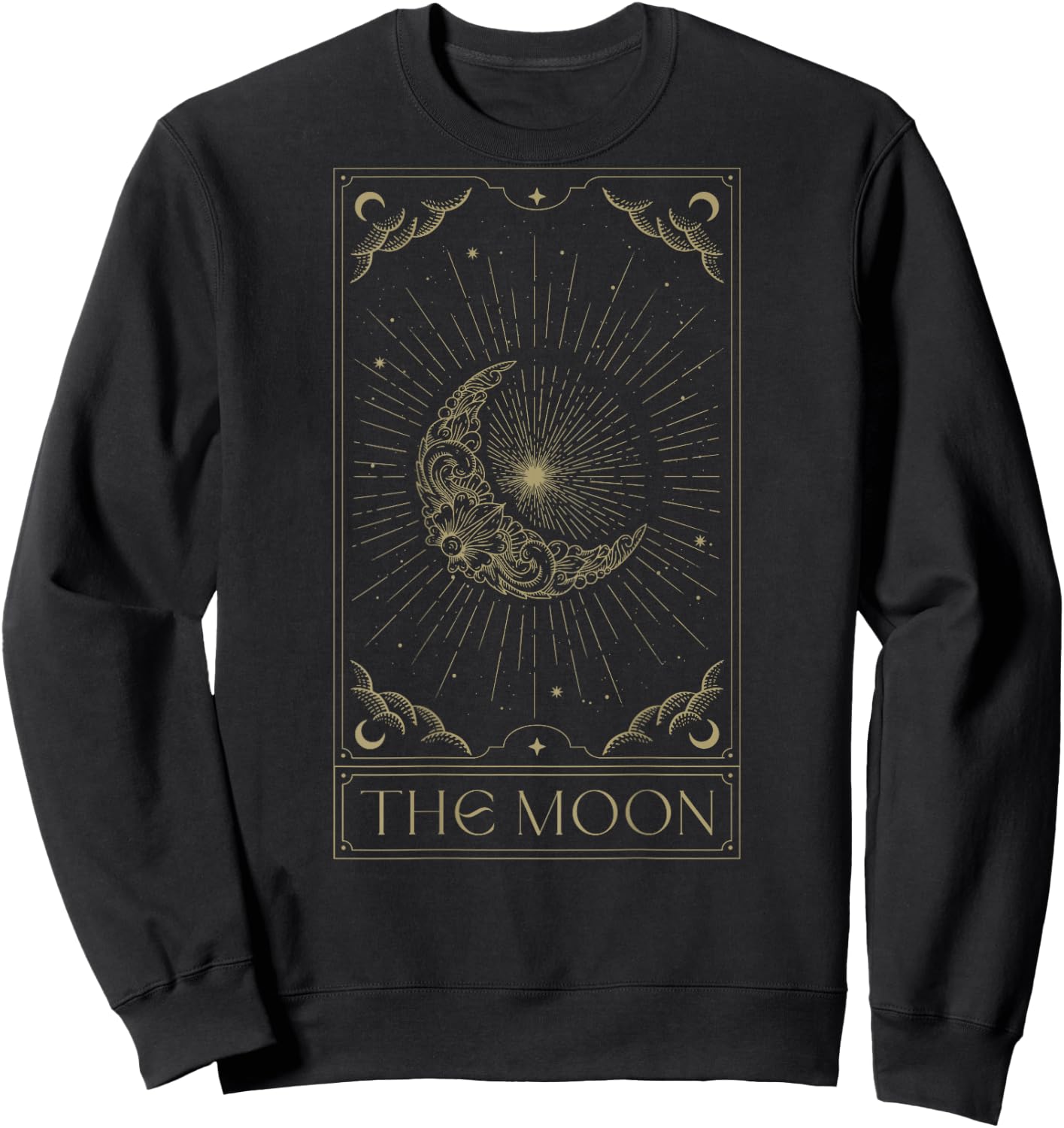 The Moon Tarot Card Half Moon Gothic Witchcraft Back Print Sweatshirt - Sweatshirt | Black