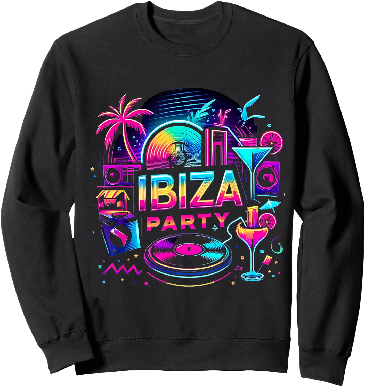 Ibiza Party Outfit - Vibrant Beach Vibes for Nightlife , Black, S Sweatshirt - Sweatshirt | Black