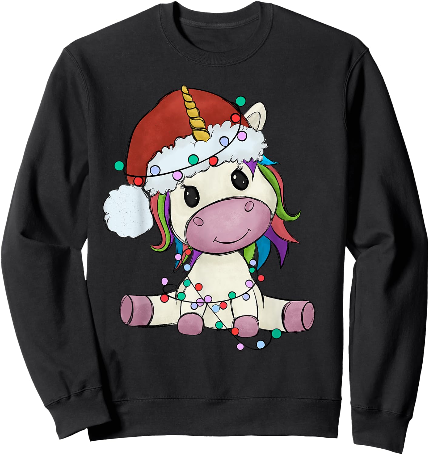 Unicorn Christmas Tree Lights Family Matching Kids Girls Sweatshirt - Sweatshirt | Black