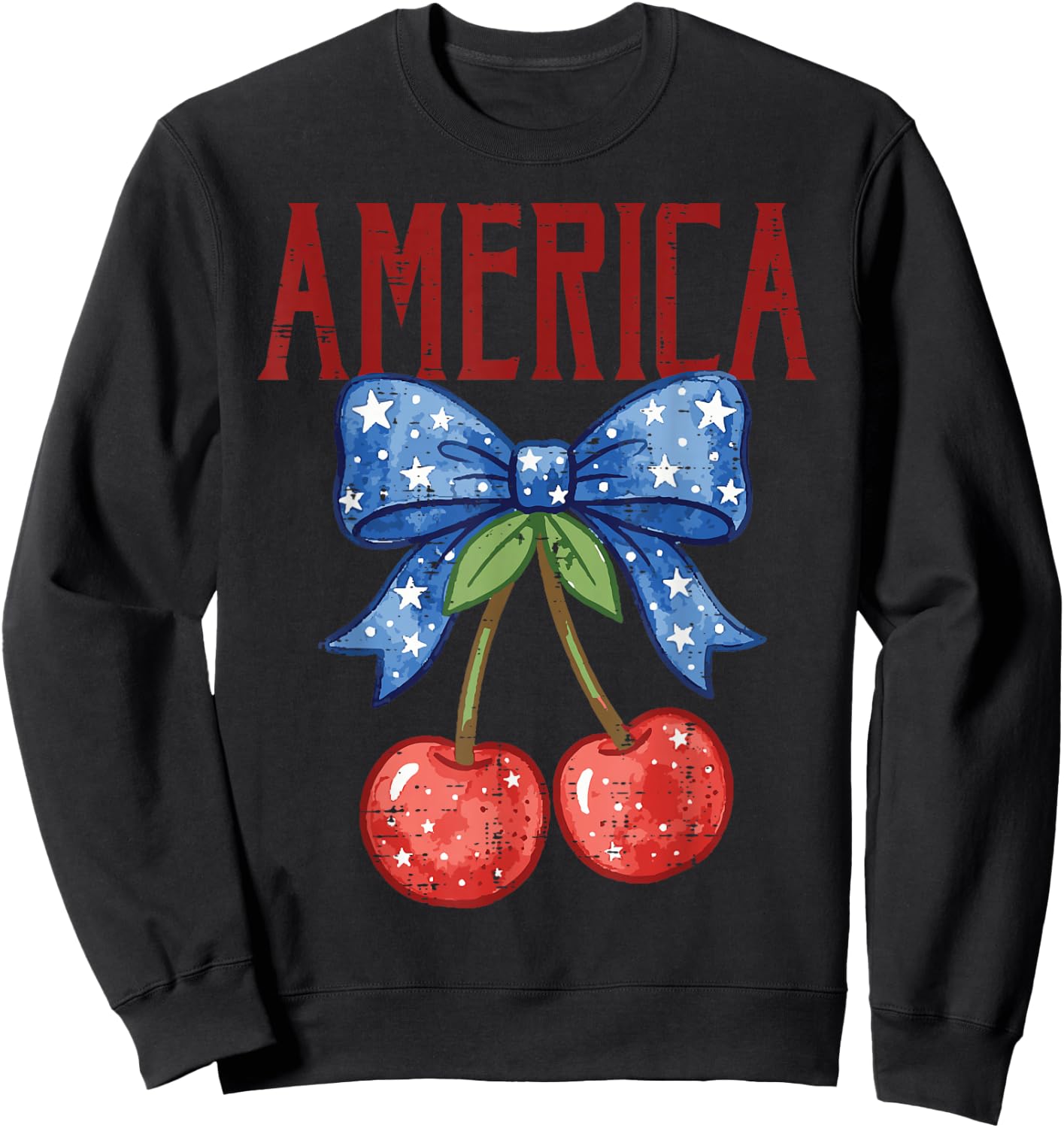 4th of July Cherry America USA Patriotic Women Girls Kids Sweatshirt - Sweatshirt | Black
