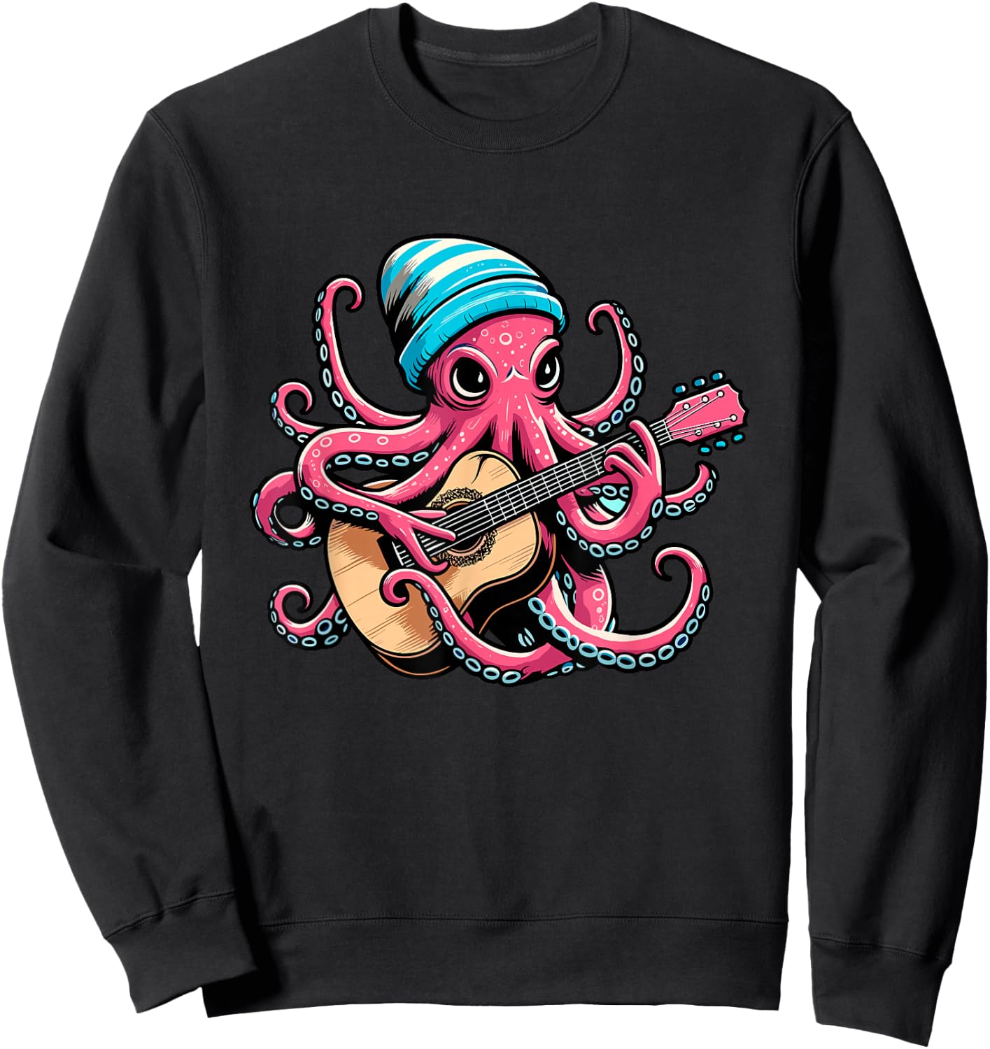 Funny Octopus Playing Acoustic Guitar Shirt For Guitarist Sweatshirt - Sweatshirt | Black