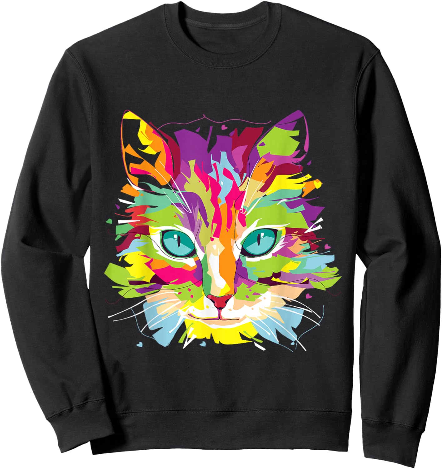 Cat Face Multi-Colored Art Shirt Sweatshirt - Sweatshirt | Black