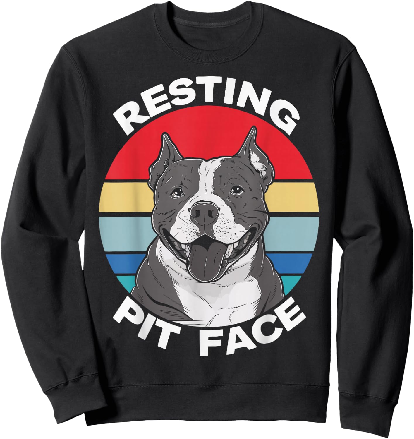 Resting Pit Face Funny Pitbull Lover Pitties Dog Retro Sweatshirt - Sweatshirt | Black