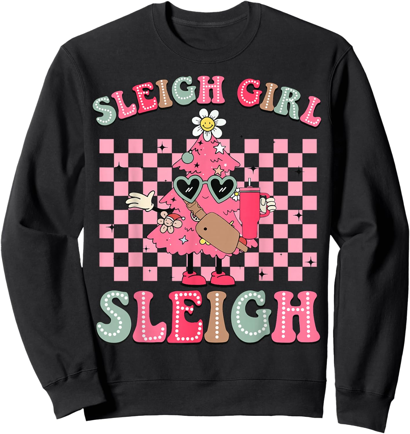 Sleigh Girl Sleigh Pink Christmas Tree Cake Belt Bag Xmas Sweatshirt - Sweatshirt | Black
