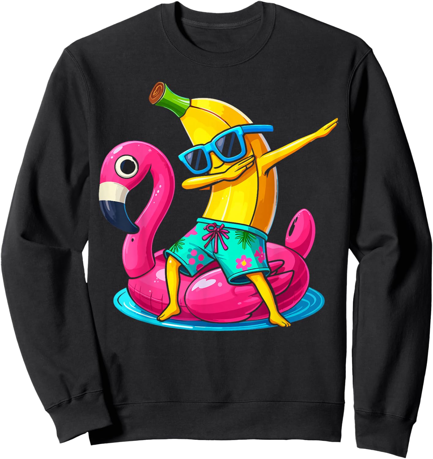 Dabbing Banana Flamingo Float Tropical Beach Hawaiian Sweatshirt - Sweatshirt | Black