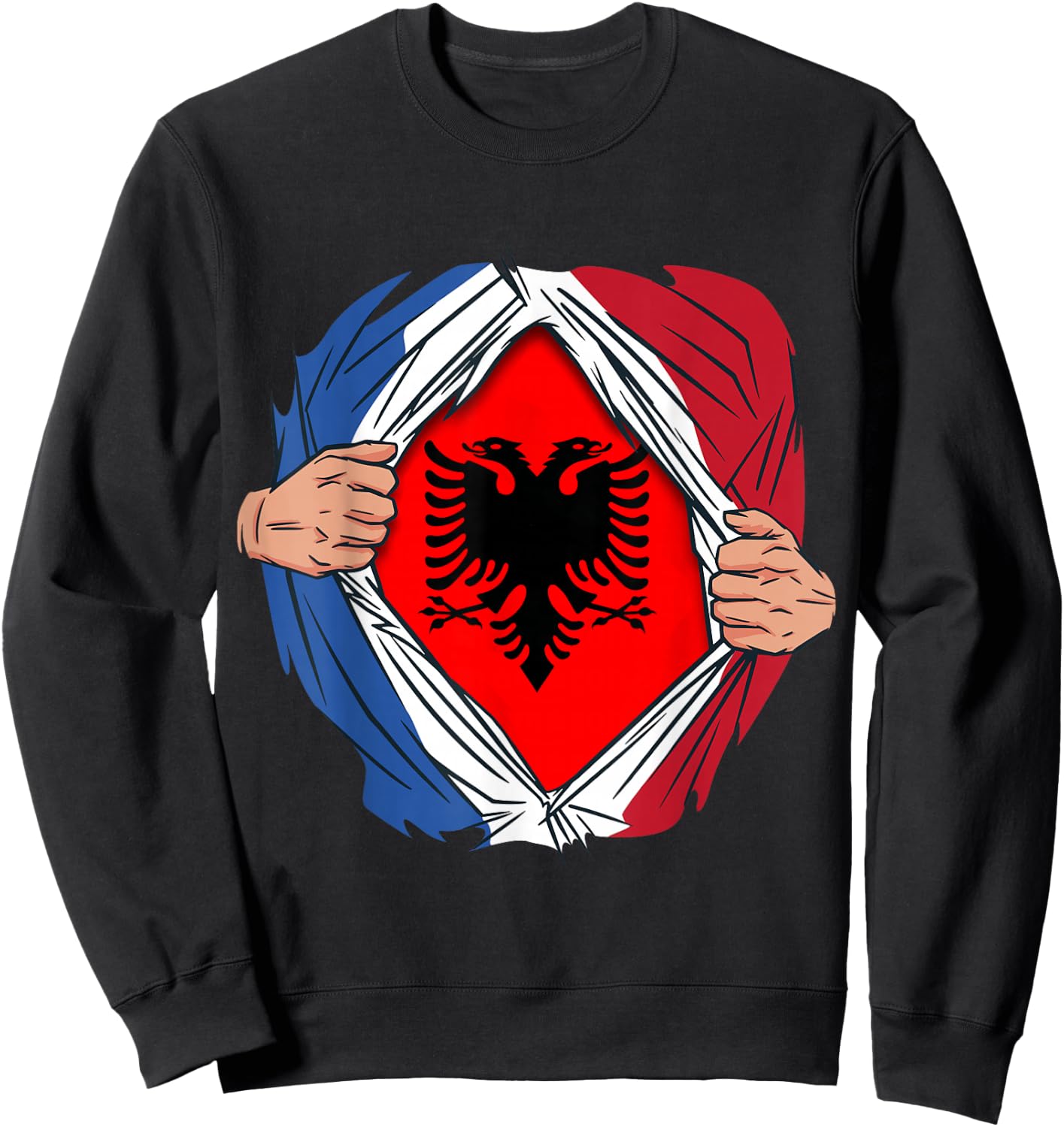 Superhero Flag Albania France Gift Albanian , Black, S Sweatshirt - Sweatshirt | Black