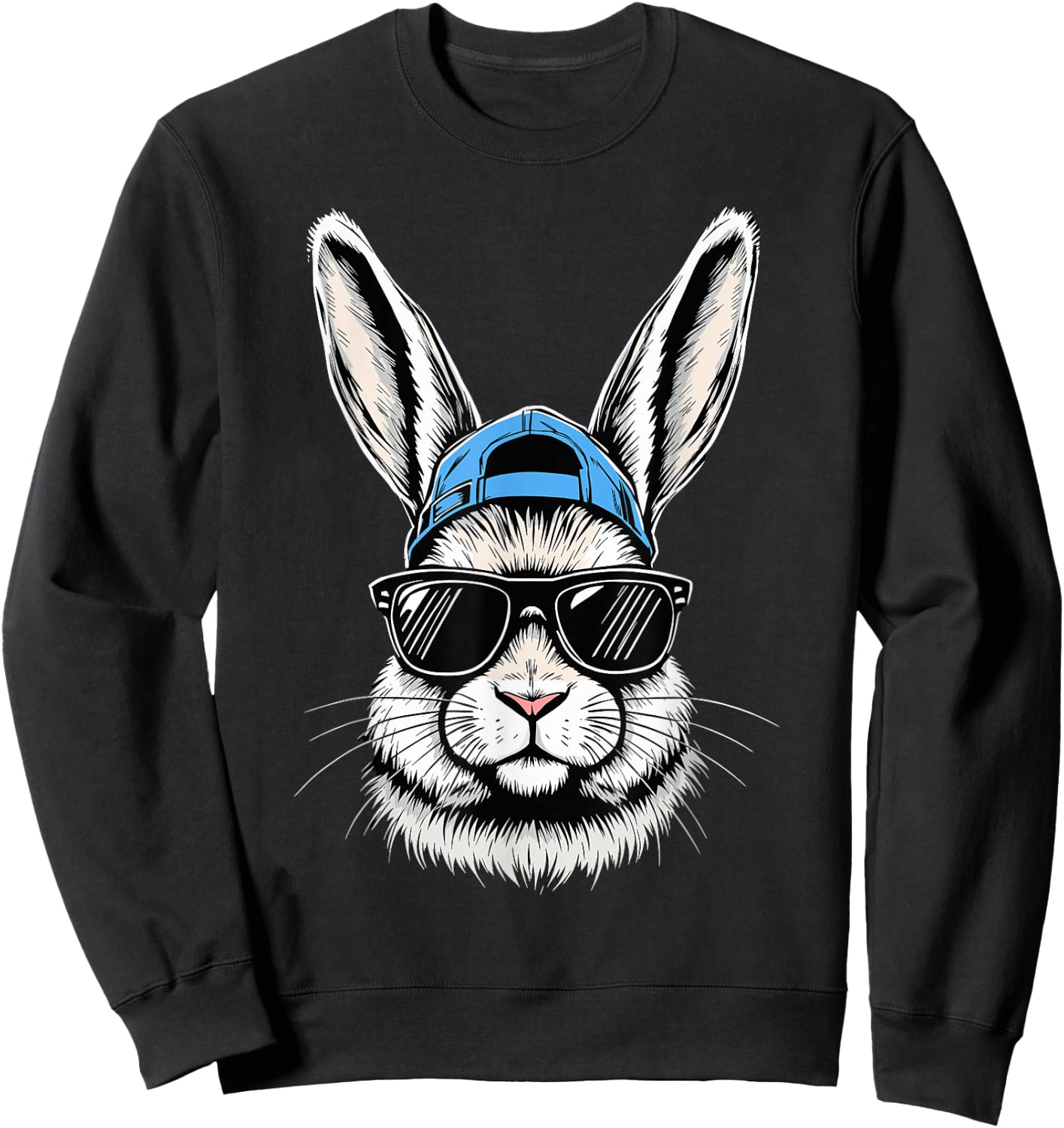 Cool Bunny Face Happy Easter Sweatshirt - Sweatshirt | Black