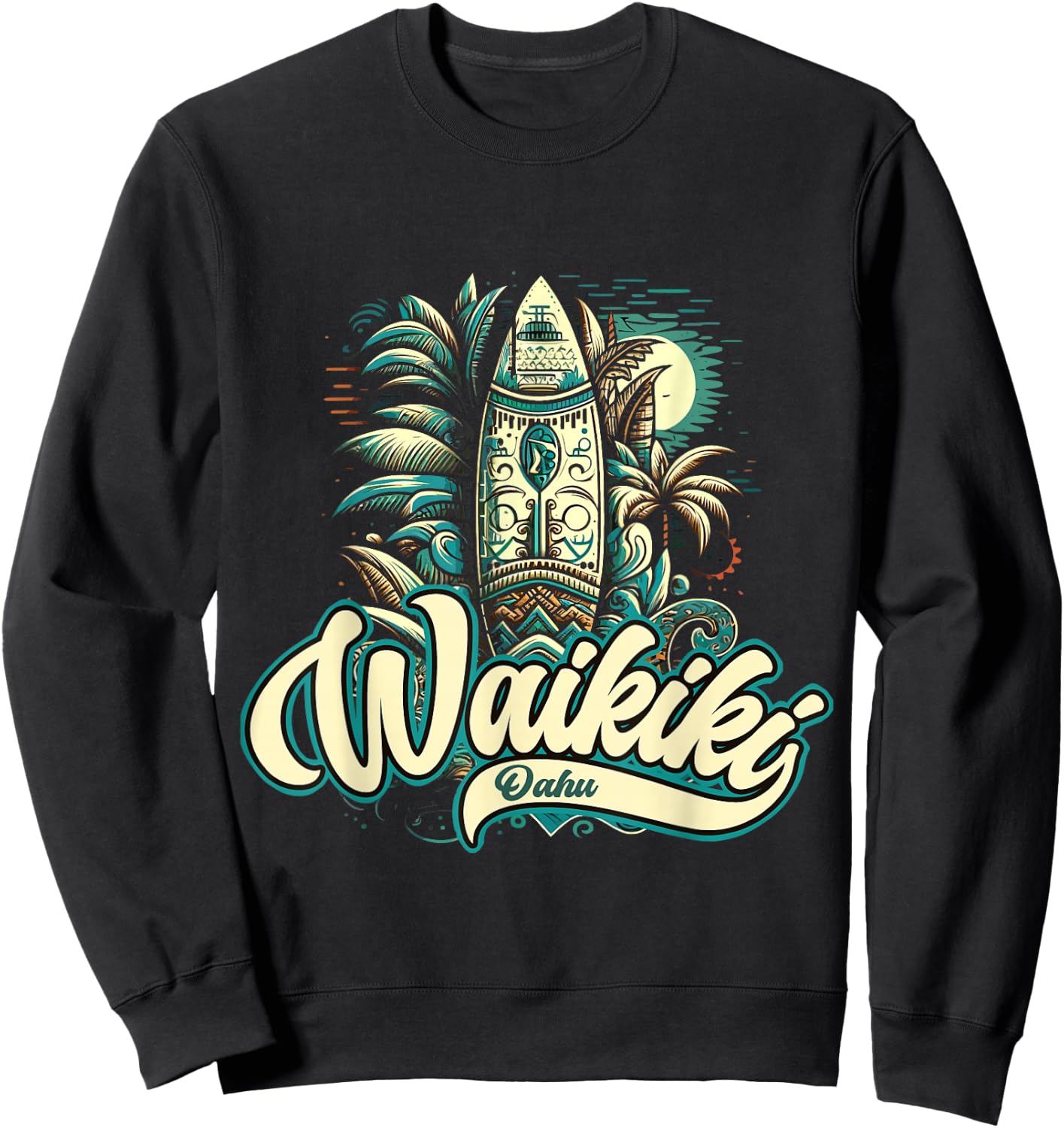 Waikiki Beach Polynesian Surf Hawaii , Black, S Sweatshirt - Sweatshirt | Black