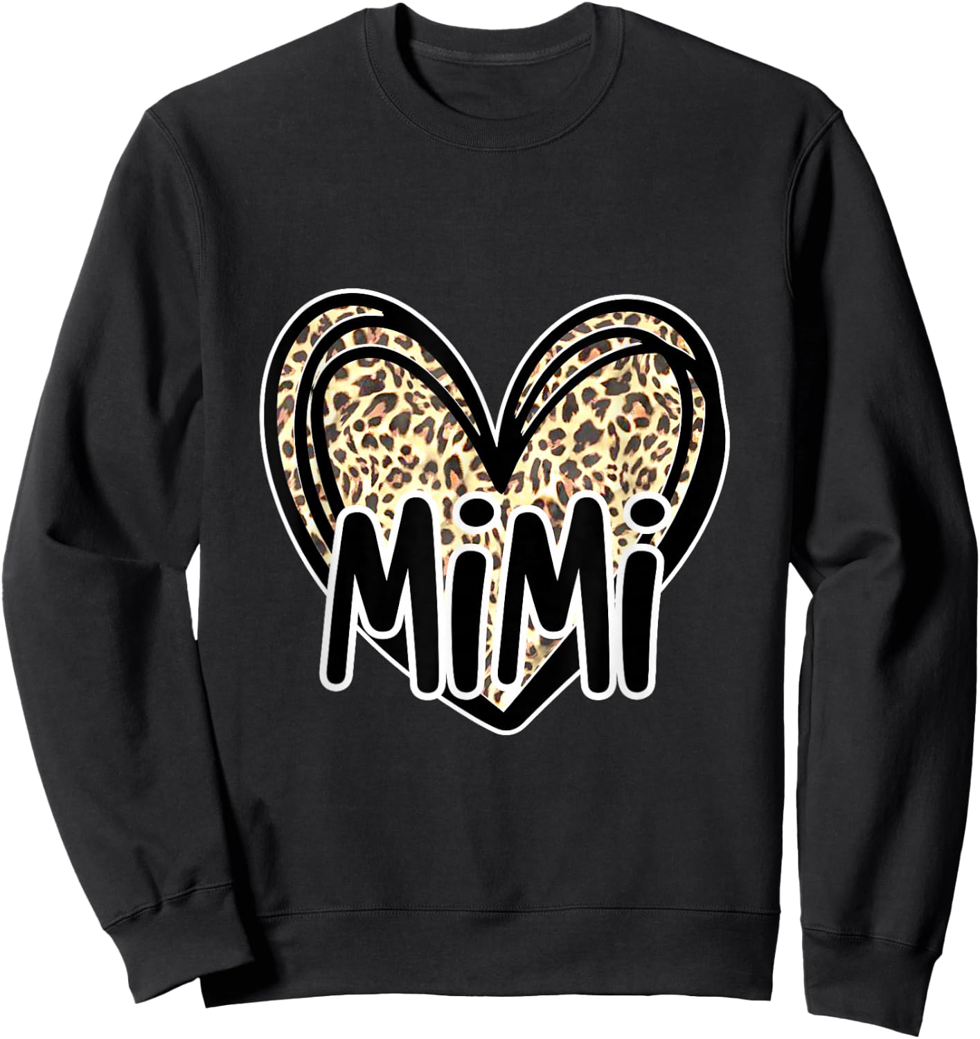 Cute MIMI, Women's Leopard Cheetah Print Heart Grandmother Sweatshirt - Sweatshirt | Black