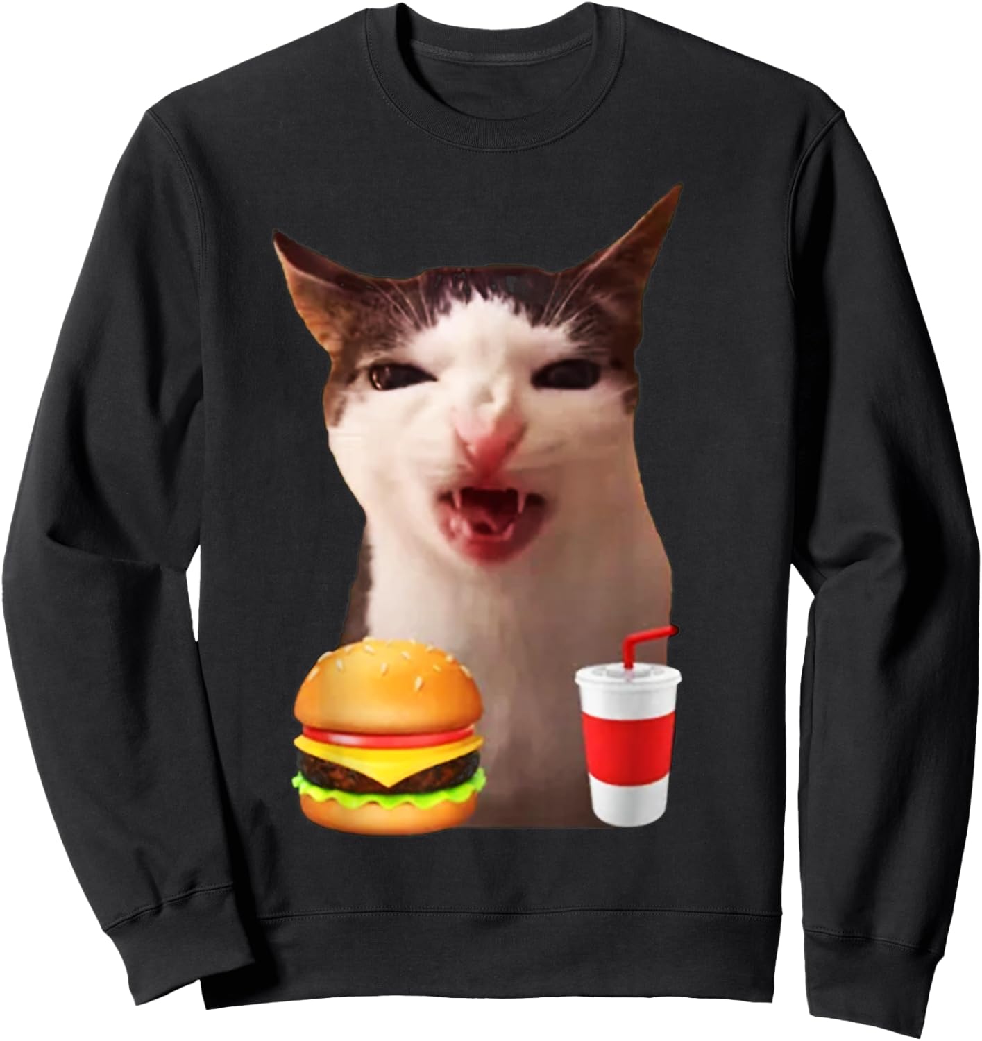 Cat Crunching Food Meme Sweatshirt - Sweatshirt | Black