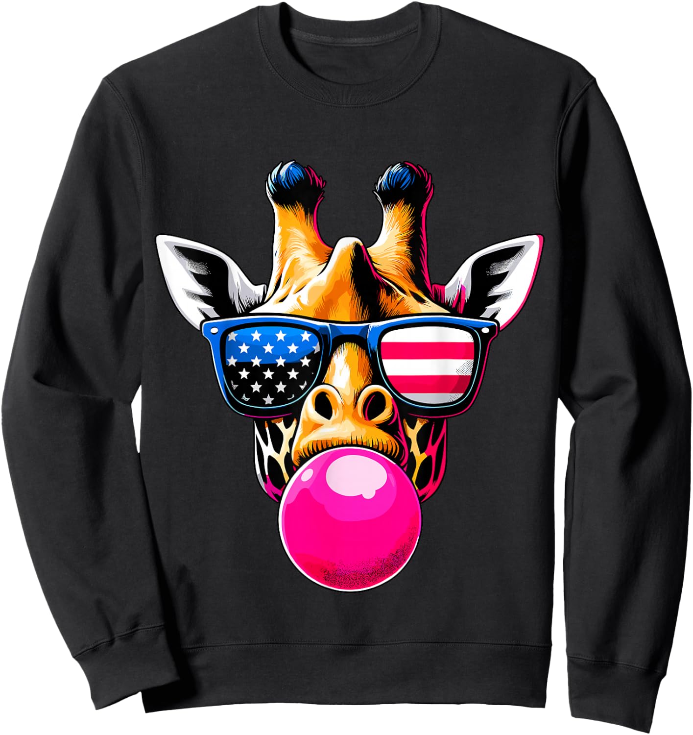 Giraffe with USA Glasses and Bubblegum 4th of July Sweatshirt - Sweatshirt | Black