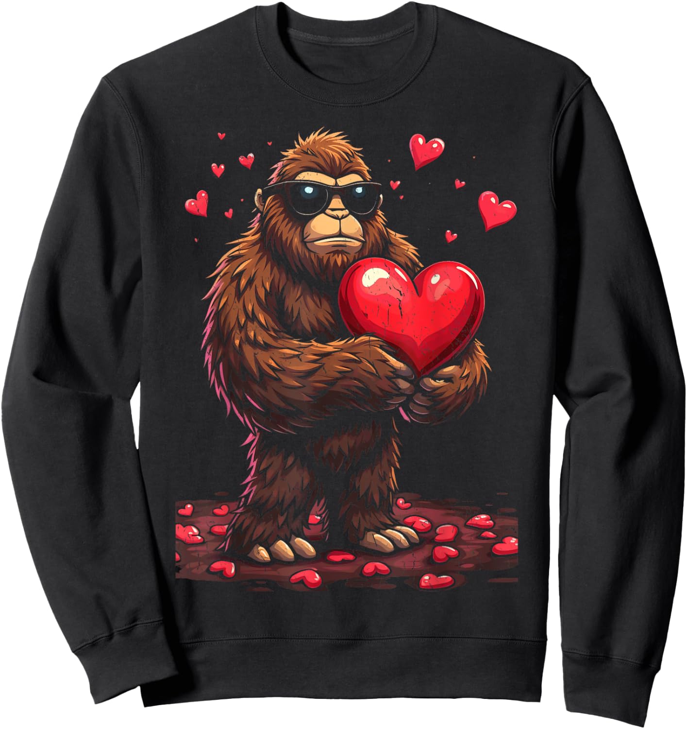 Sunglasses Bigfoot Heart Valentines Day For Boys Men Sweatshirt - Sweatshirt | Black