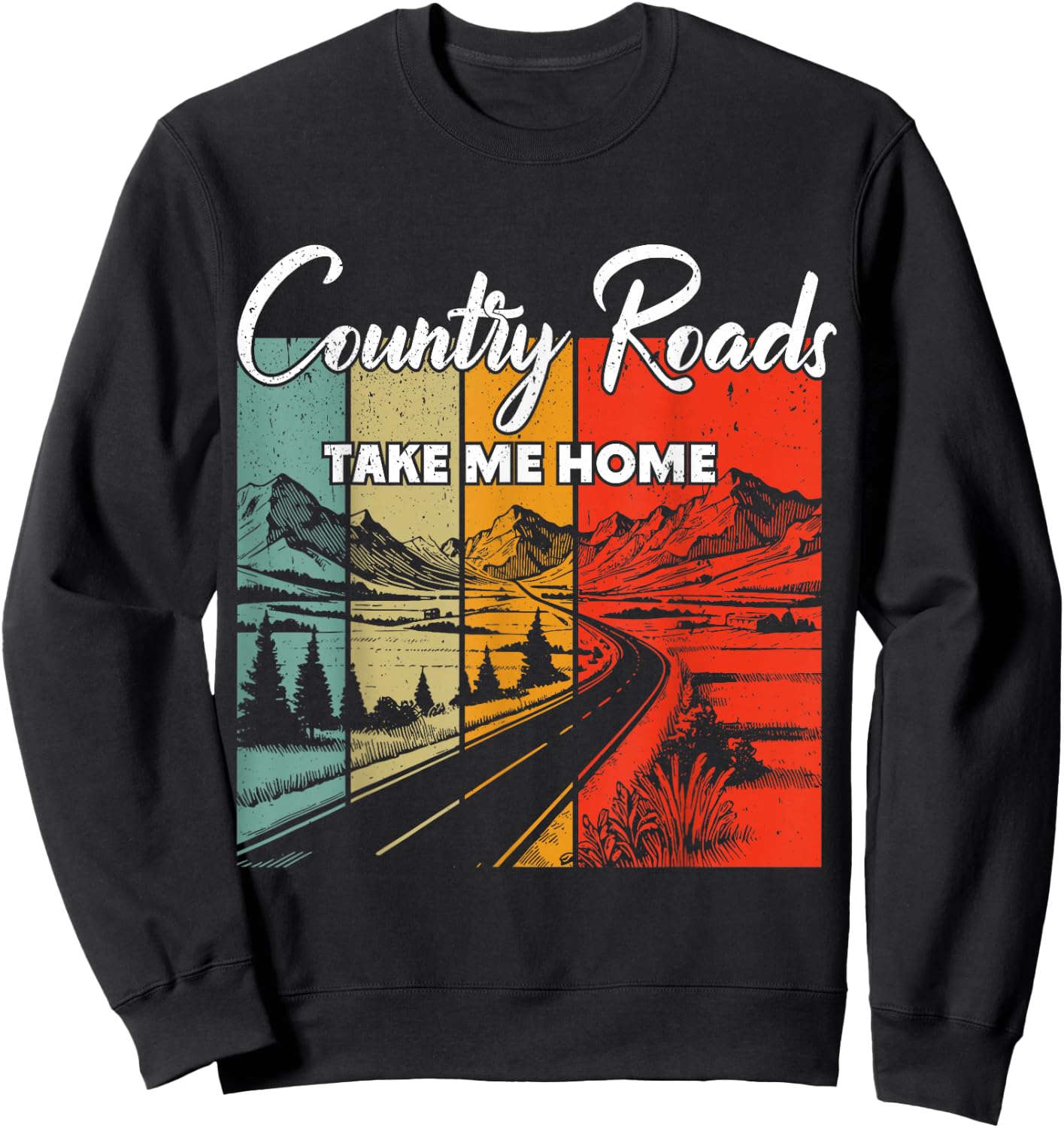 Vintage Retro Country Roads Take Me Home Sweatshirt - Sweatshirt | Black