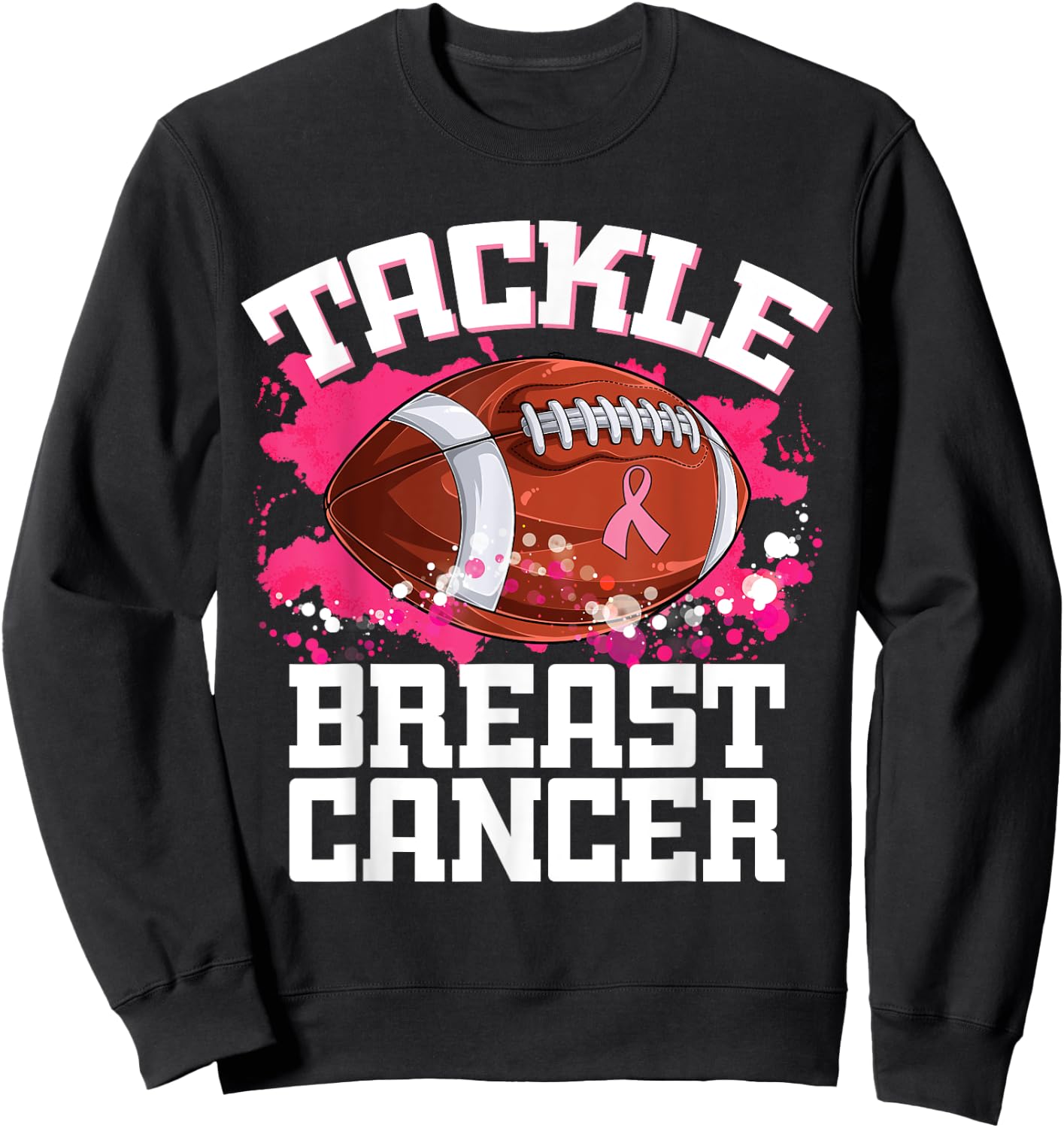 Tackle Football Ribbon Breast Cancer Awareness Boys Kid Sweatshirt - Sweatshirt | Black