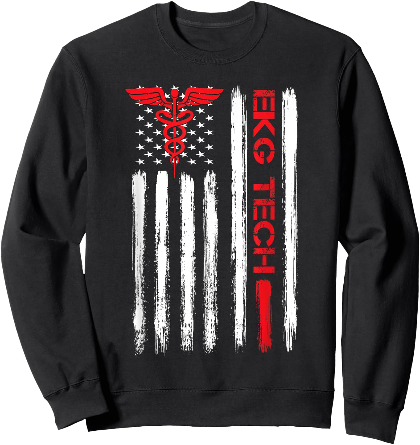 EKG Technician Electrocardiograph Tech American Flag Gift Sweatshirt - Sweatshirt | Black
