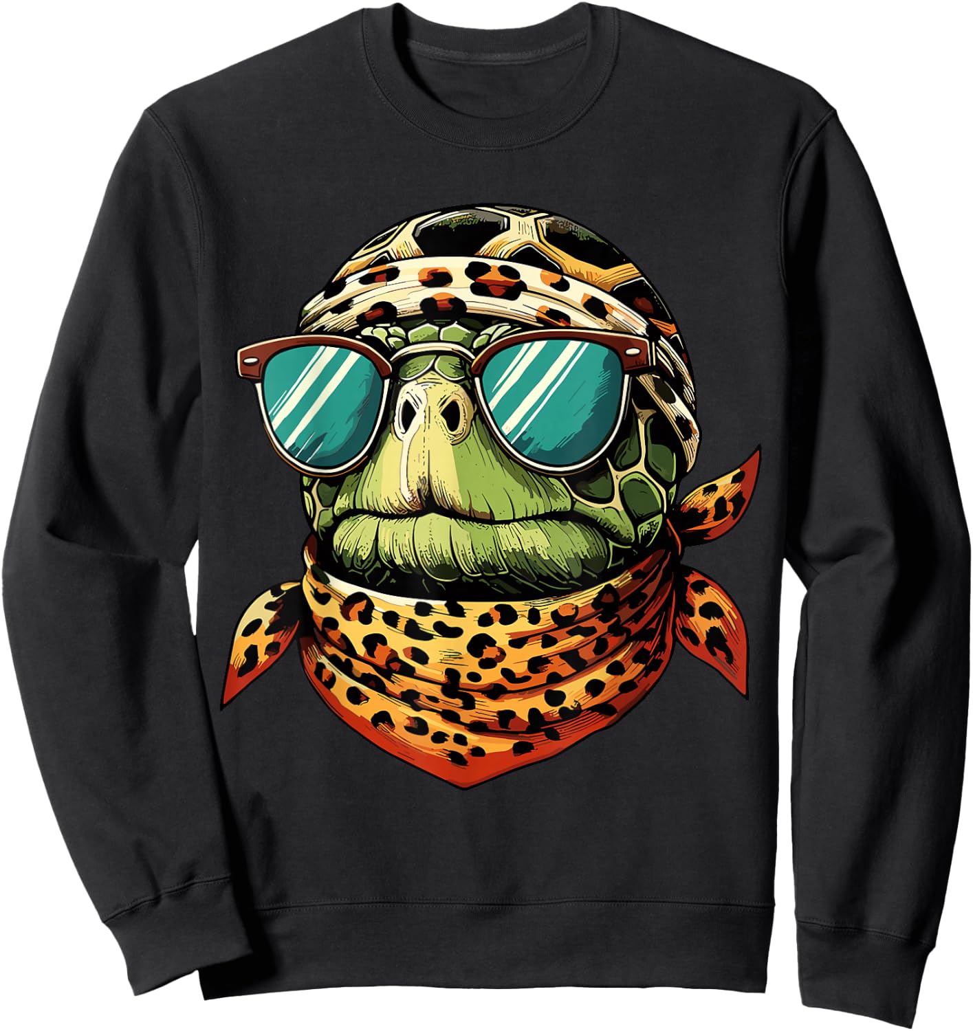Tortoise Turtle Wearing Leopard Scarf Wearing Sunglasses Sweatshirt - Sweatshirt | Black