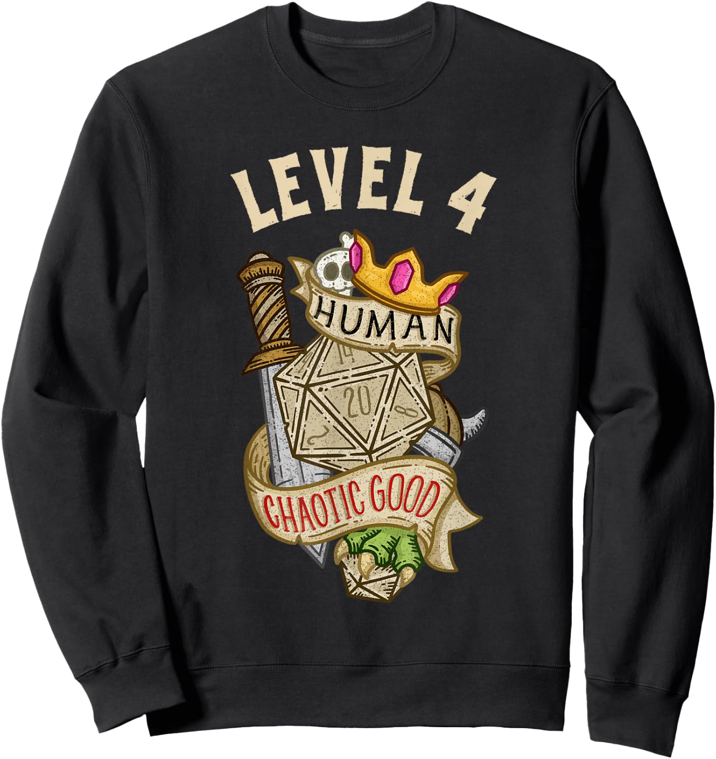 Level 4 Human Chaotic Good RPG Gamer Men Boys Kids Sweatshirt - Sweatshirt | Black