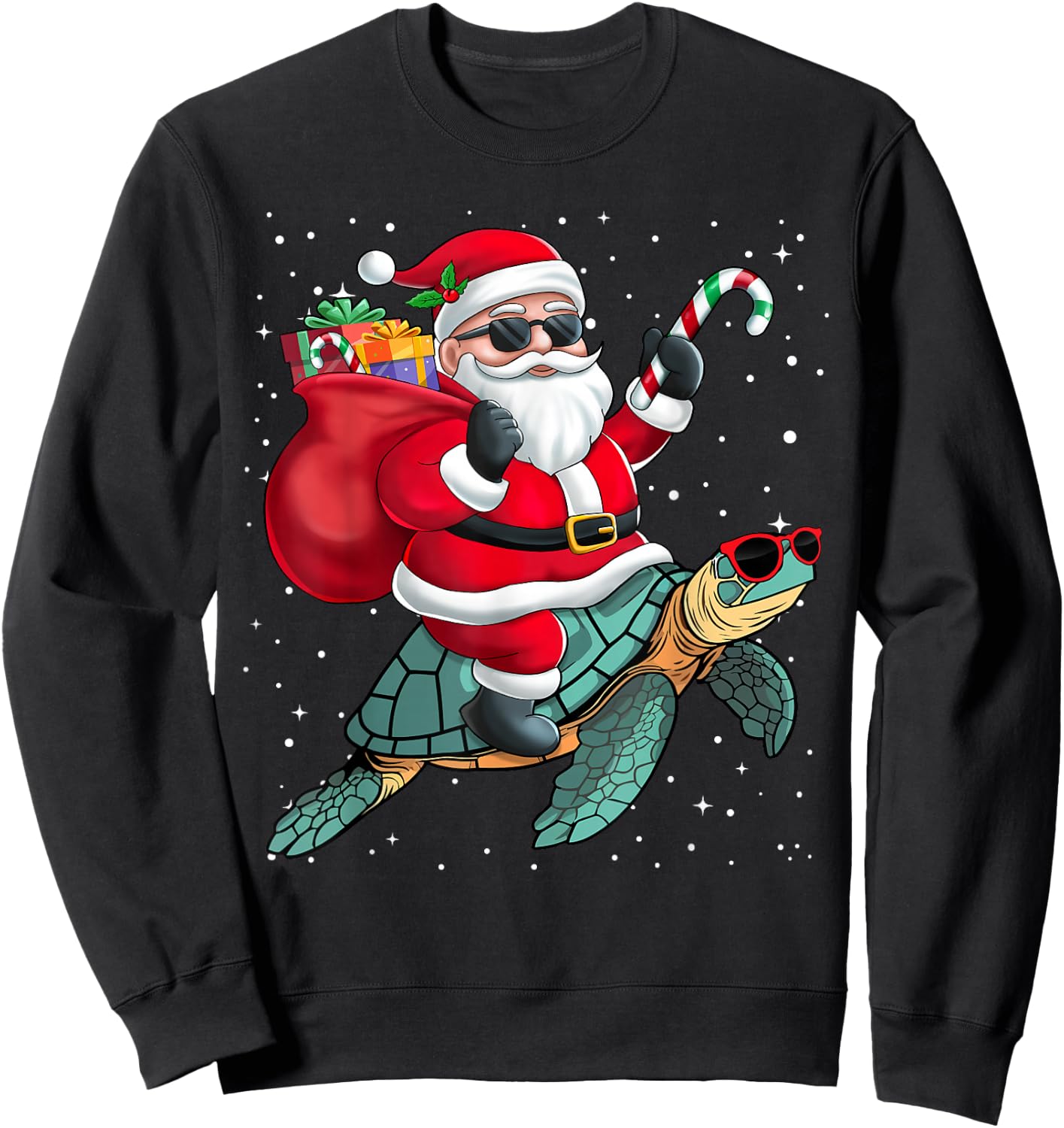 Santa Claus Riding A Turtle Christmas Boy Girl Kids Sweatshirt - Sweatshirt | Black