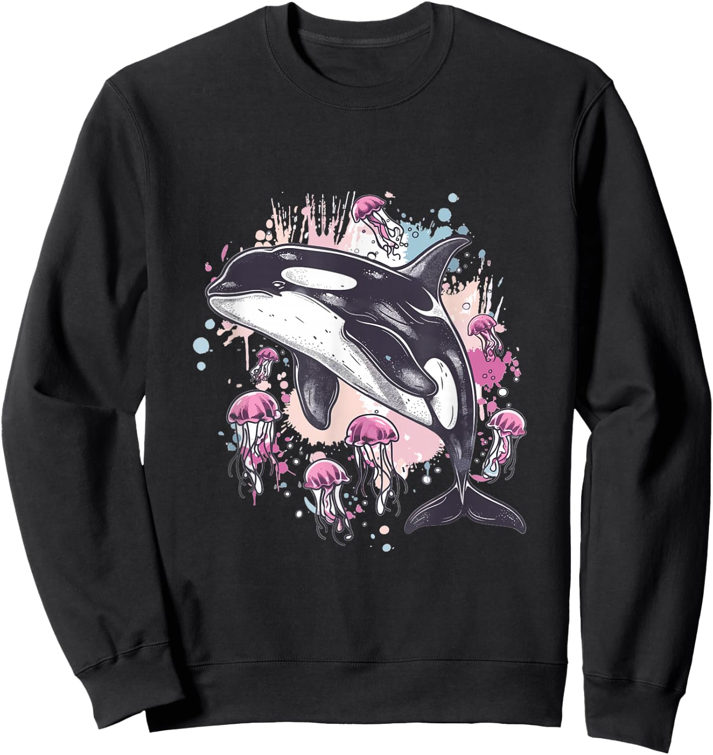 Orca Whale Jellyfish Graphic Sweatshirt - Sweatshirt | Black