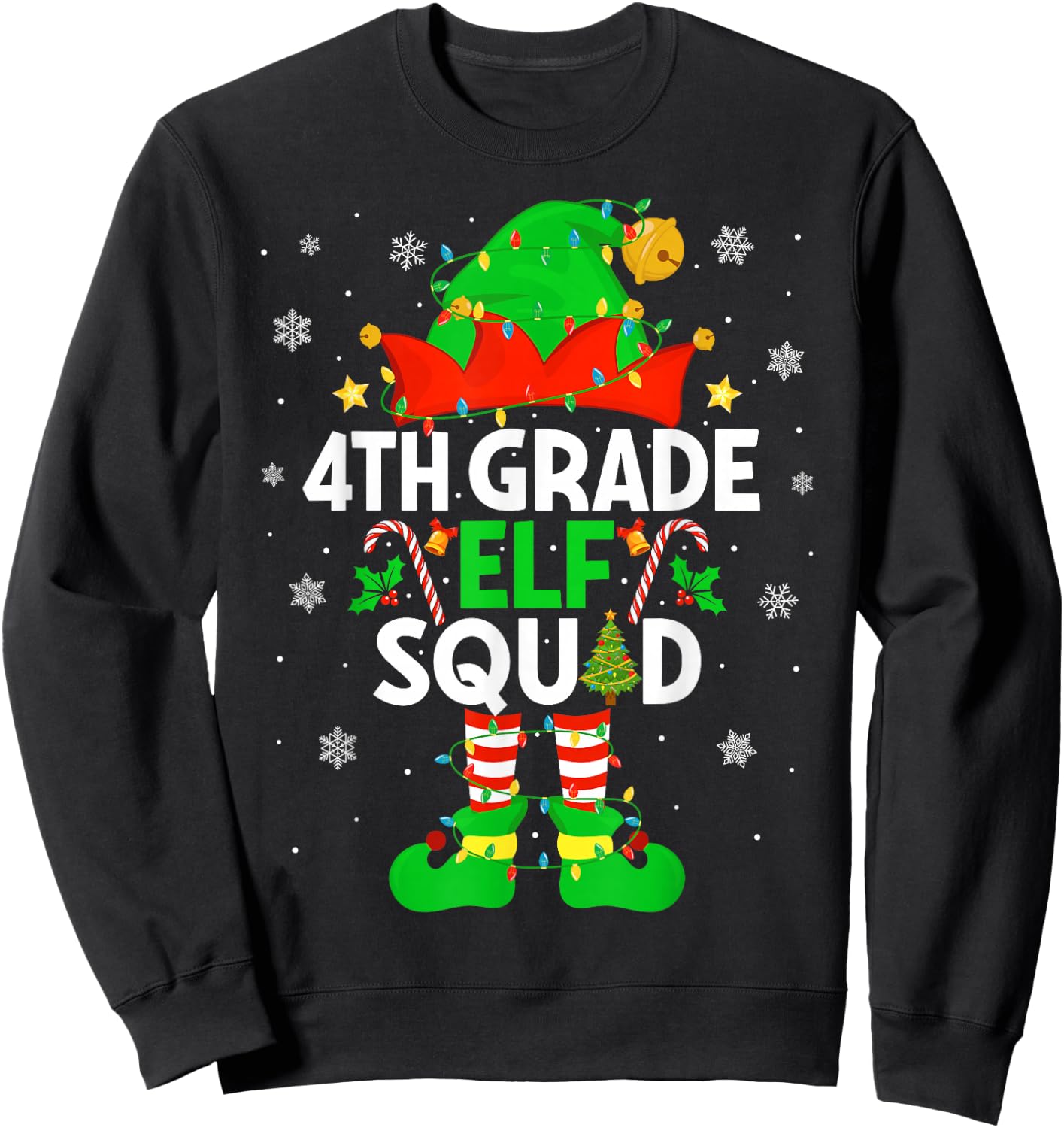 4th Grade Elf Squad Christmas Fourth Grade Christmas Teacher Sweatshirt - Sweatshirt | Black
