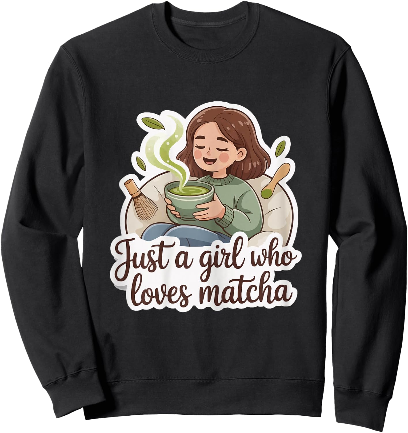 Cute Matcha Lover Girls Cozy Sweatshirt - Sweatshirt | Black