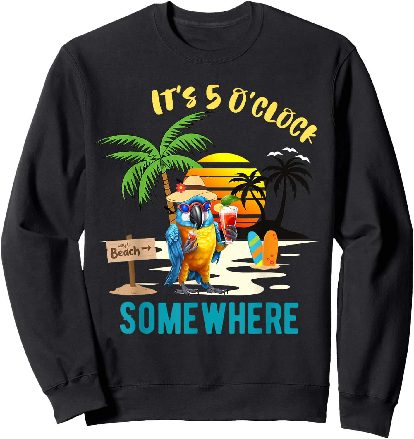 It's 5 O’clock Somewhere Parrot Sunset Drinking Sweatshirt - Sweatshirt | Black