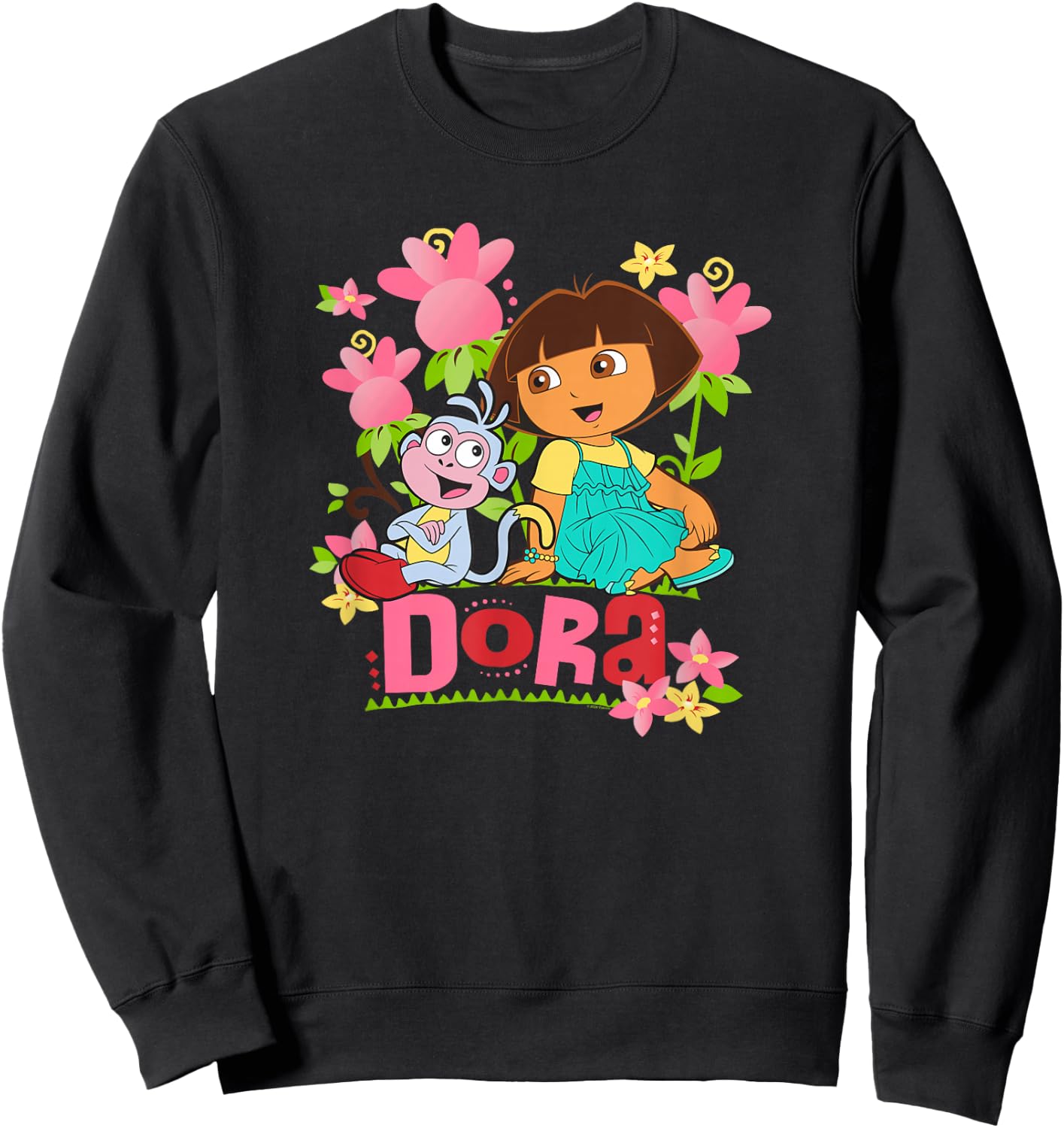 Dora The Explorer Boots Monkey Colorful Flowers , Black, S Sweatshirt - Sweatshirt | Black