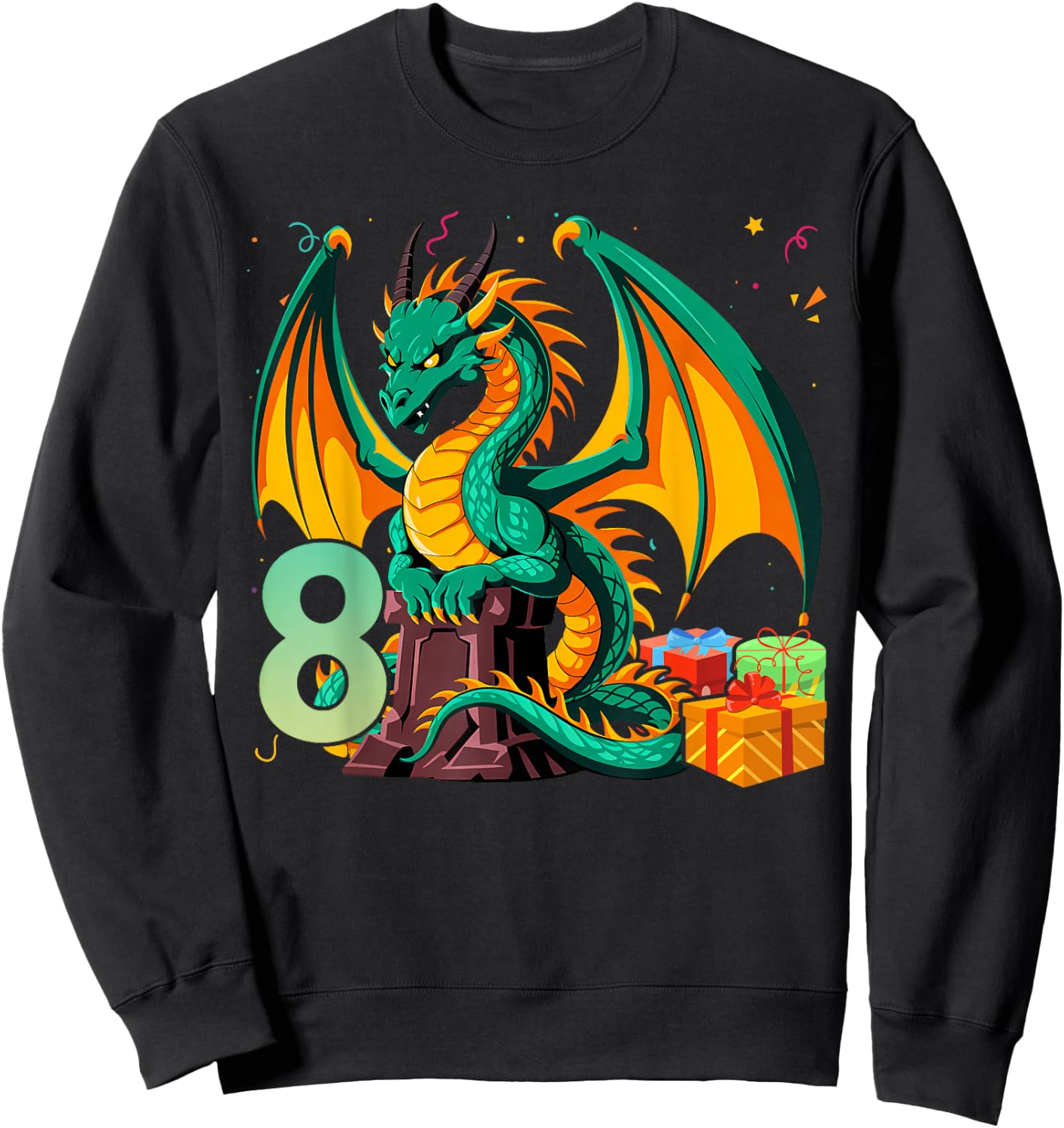Children's Birthday Dragon 8 Years Boy Dragon Number Age Sweatshirt - Sweatshirt | Black