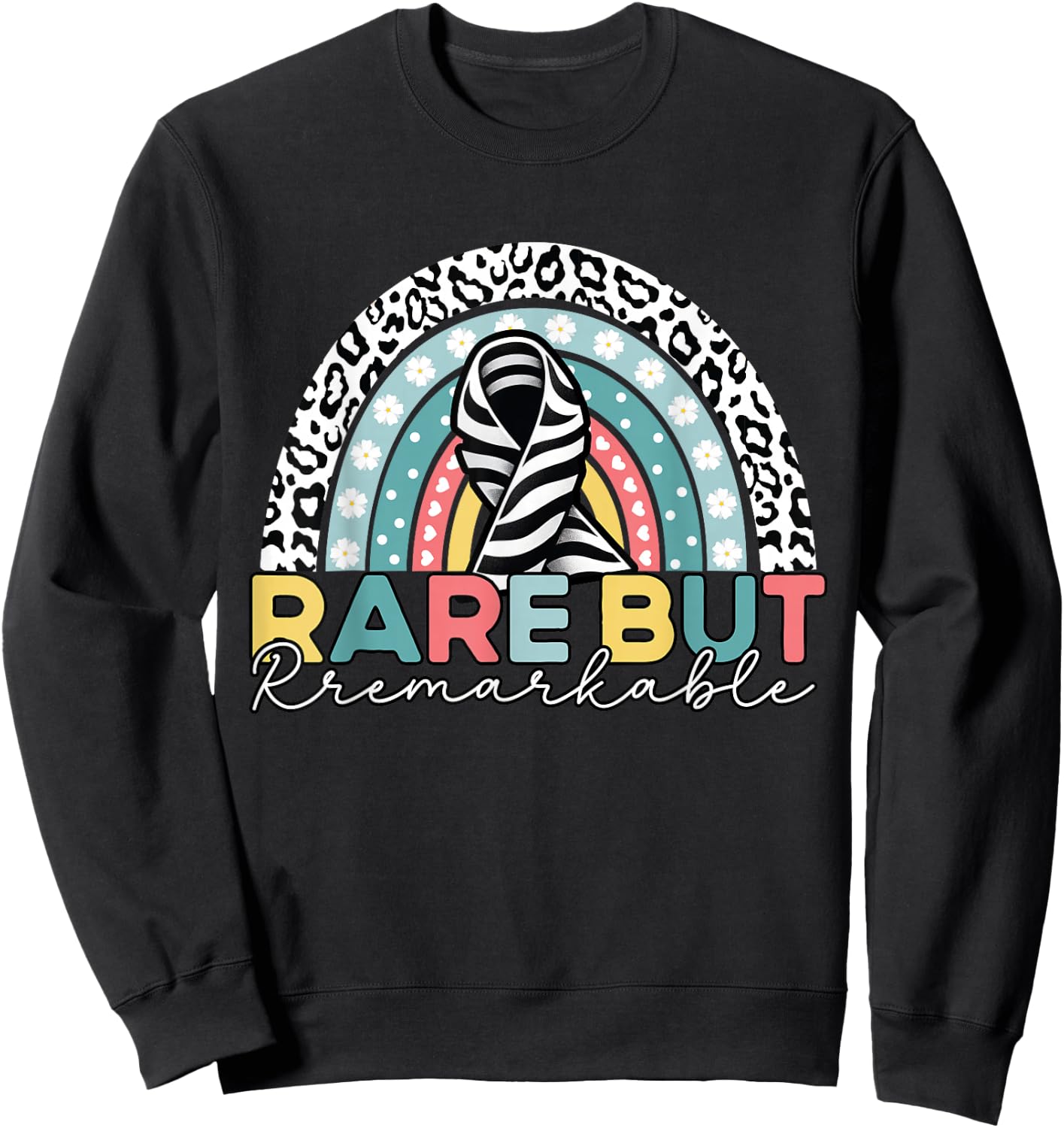 Rare Disease Awareness -Zebra Ribbon Rare Disease Day Sweatshirt - Sweatshirt | Black