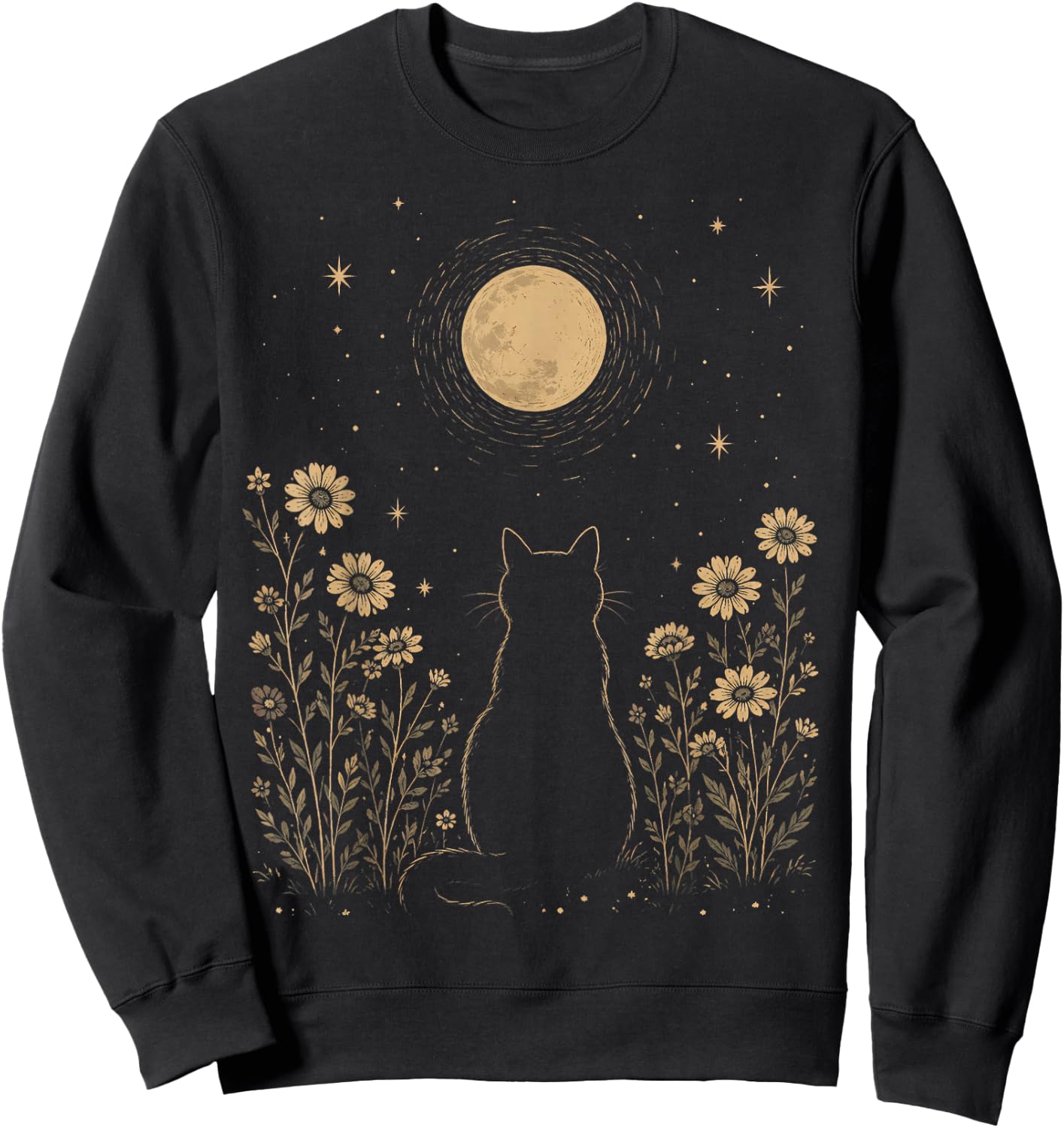 Moonlit Cat Beneath the Stars Sweatshirt - Sweatshirt | Black