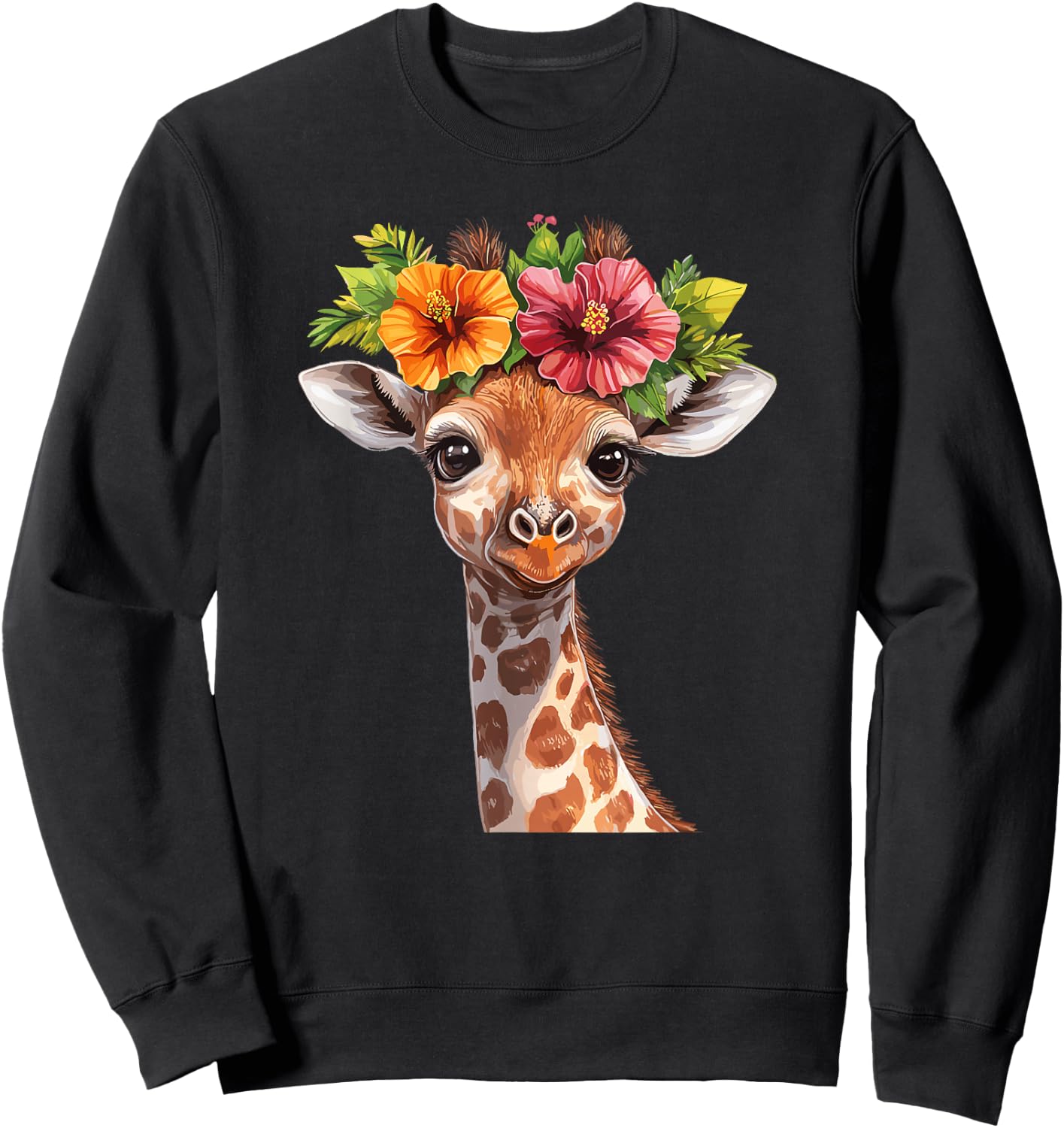 Cute Floral Giraffe With Flower Crown Sweatshirt - Sweatshirt | Black
