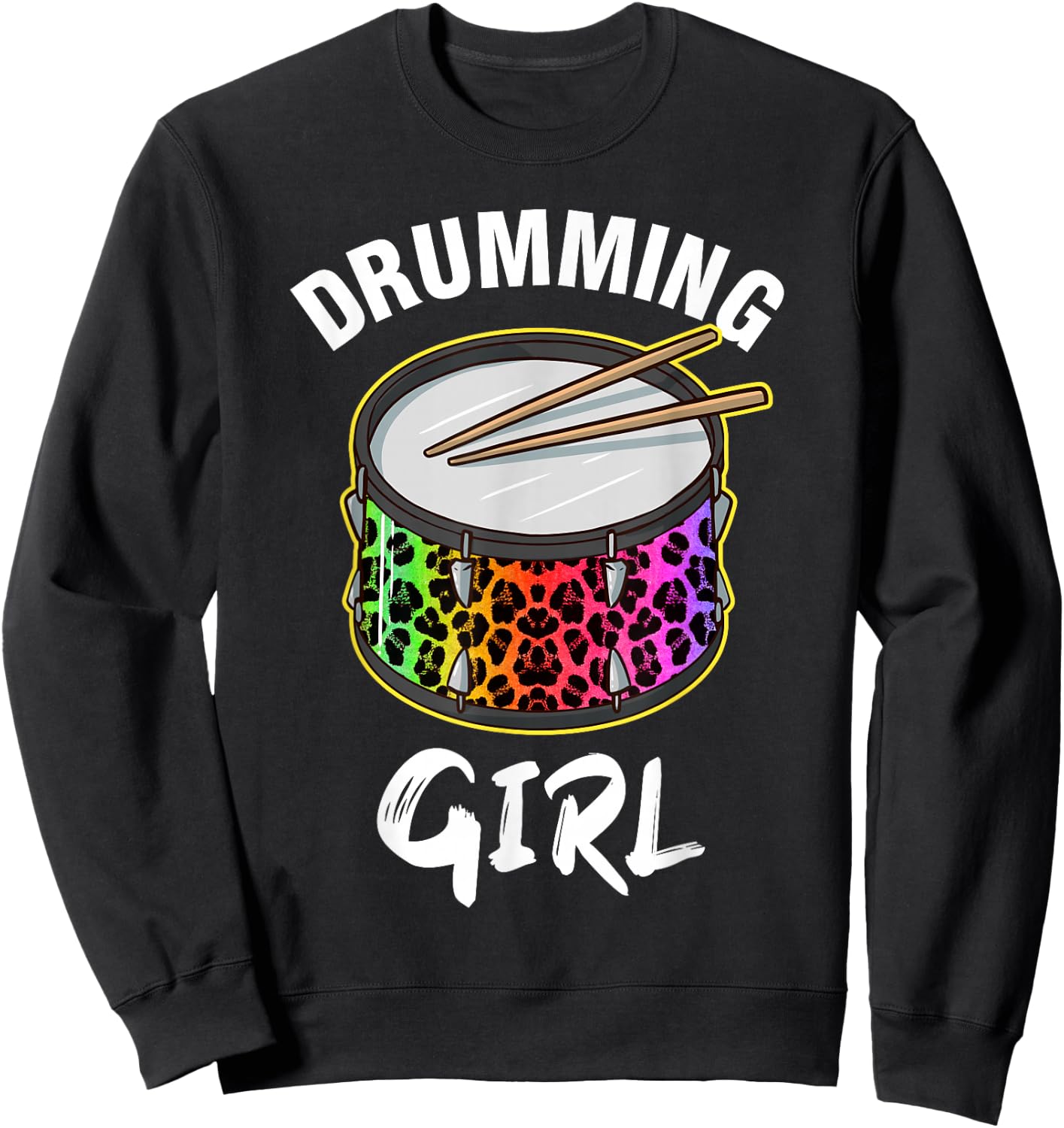 Drumming Girl Drums Leopard Marching Band Women Drummer Sweatshirt - Sweatshirt | Black