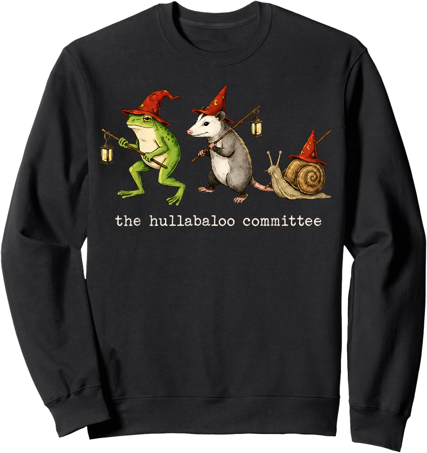 The Hullabaloo Committee Funny Frog Opossum Snail Meme Sweatshirt - Sweatshirt | Black