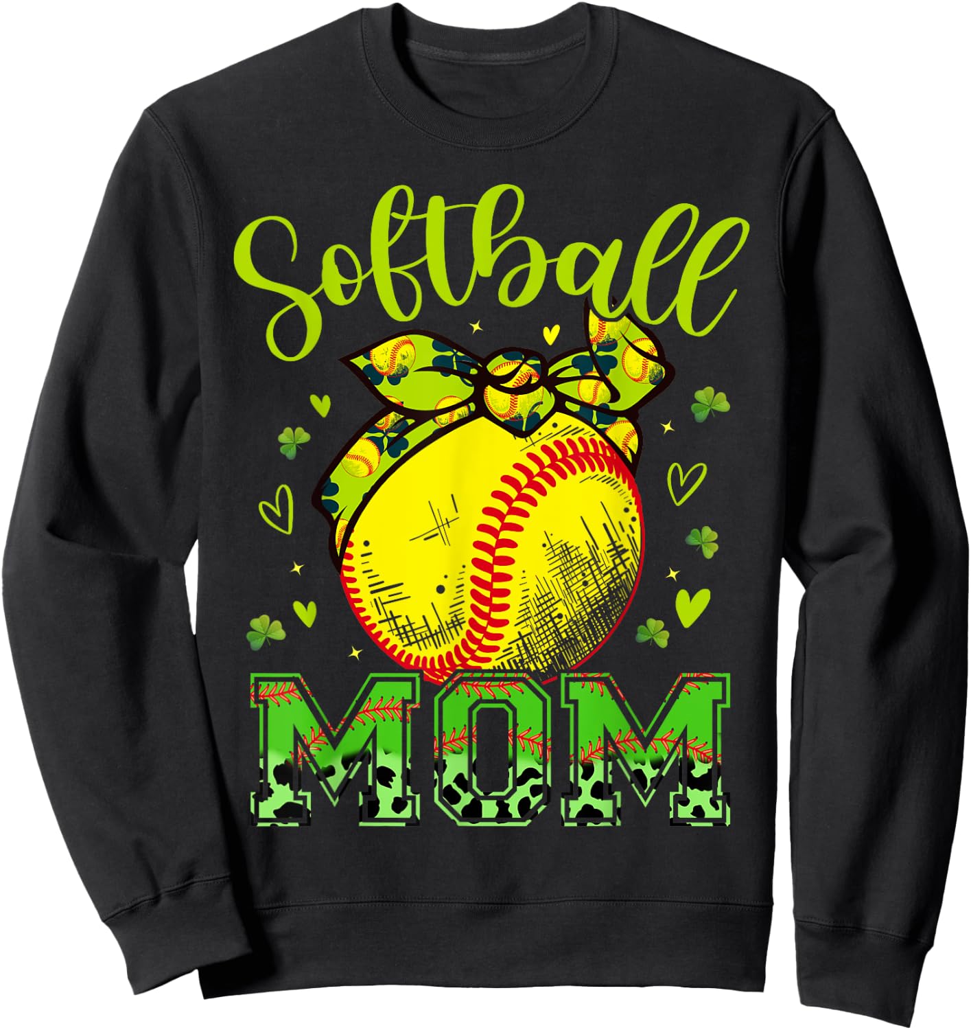 Softball Mom Headband Leopard Softball Ball St Patricks Day Sweatshirt - Sweatshirt | Black