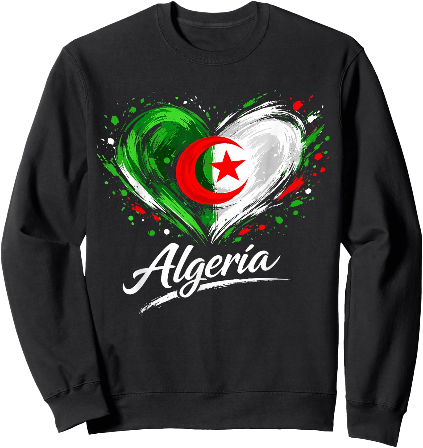 Algeria Heart Patriotic Algerian Pride Sweatshirt - Sweatshirt | Black