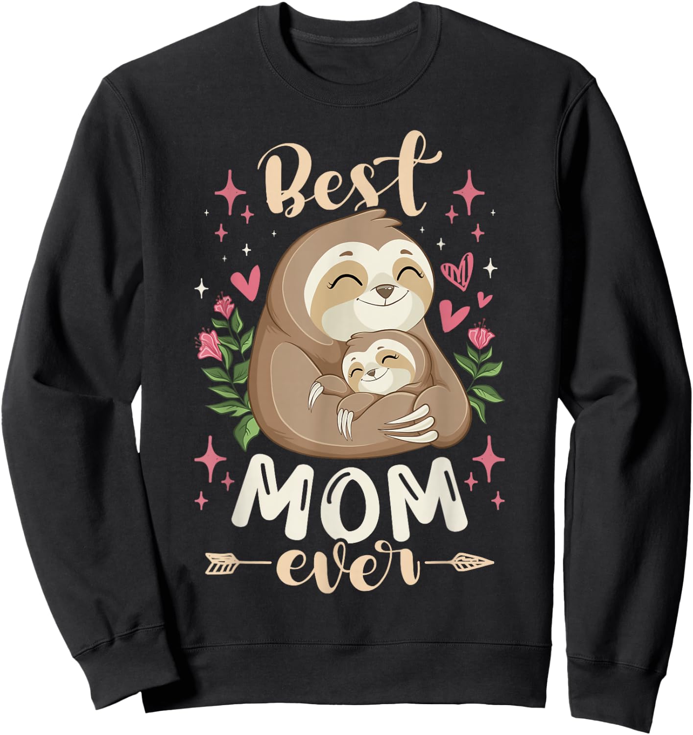 Best Mom Ever, Sloth Mother & Child, Mother's Day Sweatshirt - Sweatshirt | Black