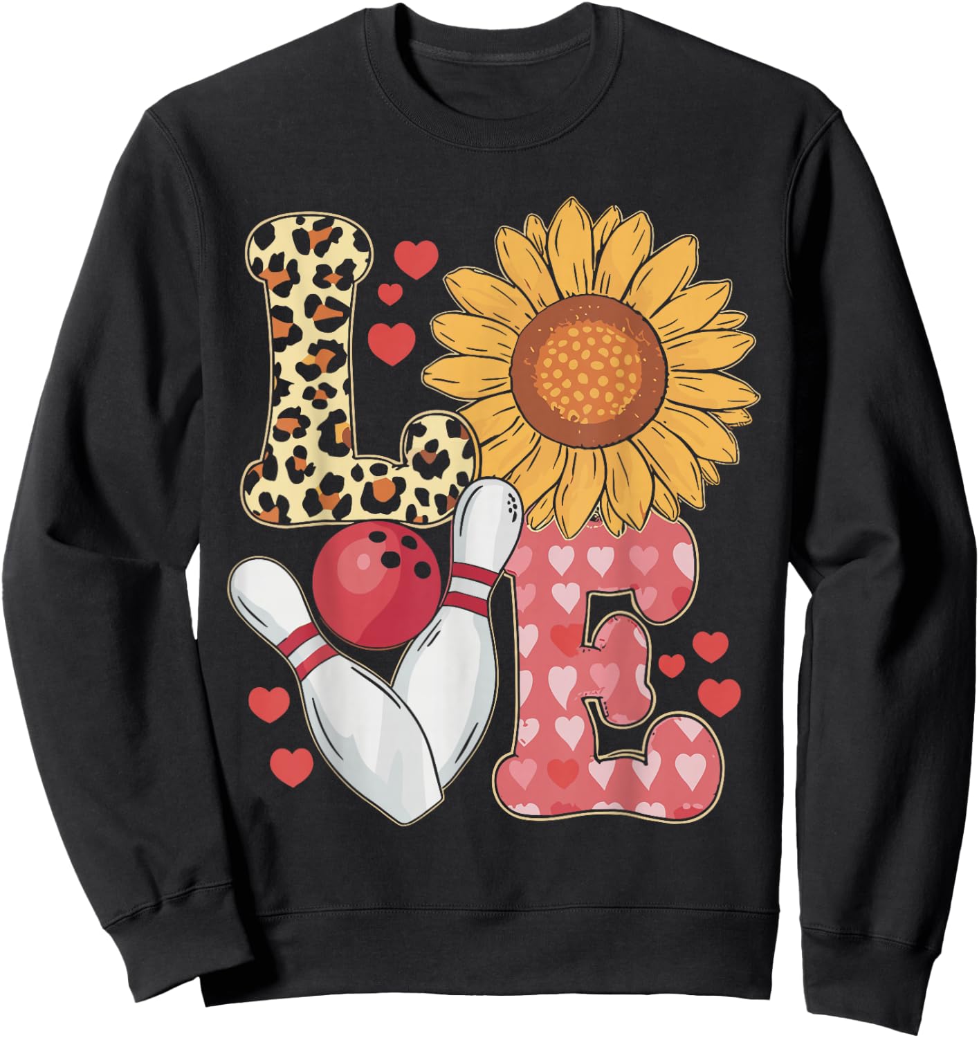 Love Leopard Sunflower Bowling Valentine Bowling Sweatshirt - Sweatshirt | Black